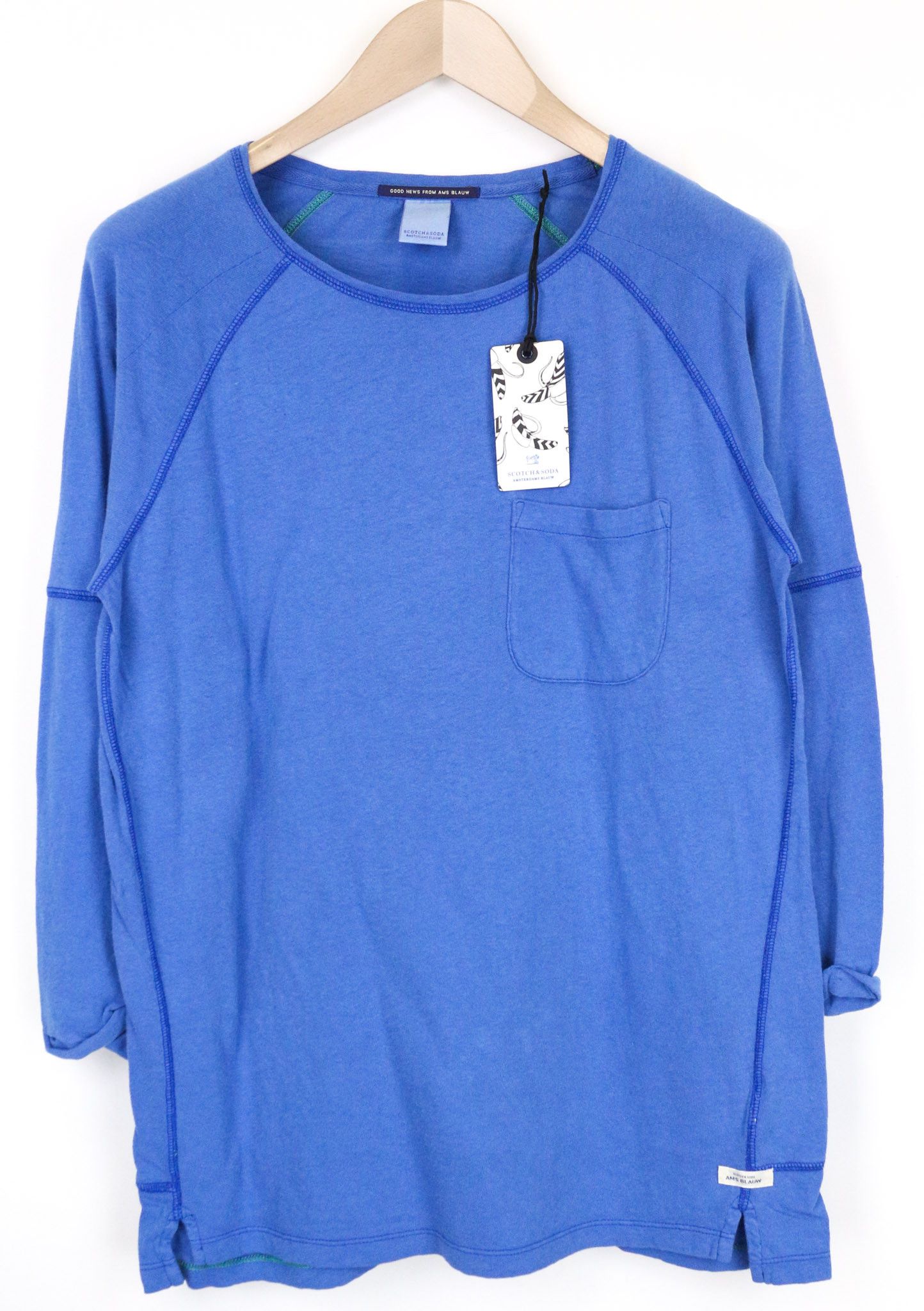 Scotch & Soda AMS BLAUW S/M Blue Pocket 3/4 Sleeve T-Shirt 74479 Size US S / EU 44-46 / 1 - 1 Thumbnail
