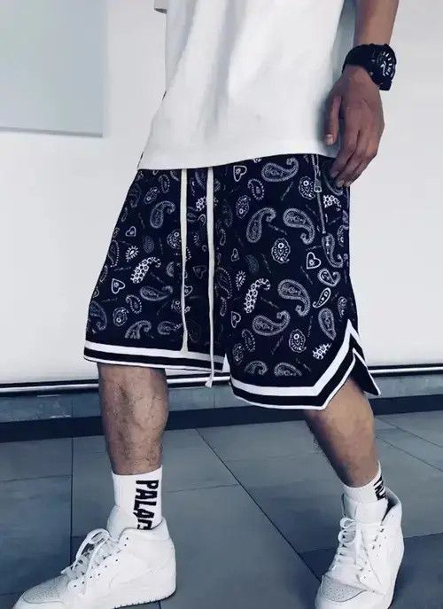 Japanese Brand 20SS Indigo Union Japan Black Bandana Paisley Jersey Shorts Size US 31 - 1 Thumbnail