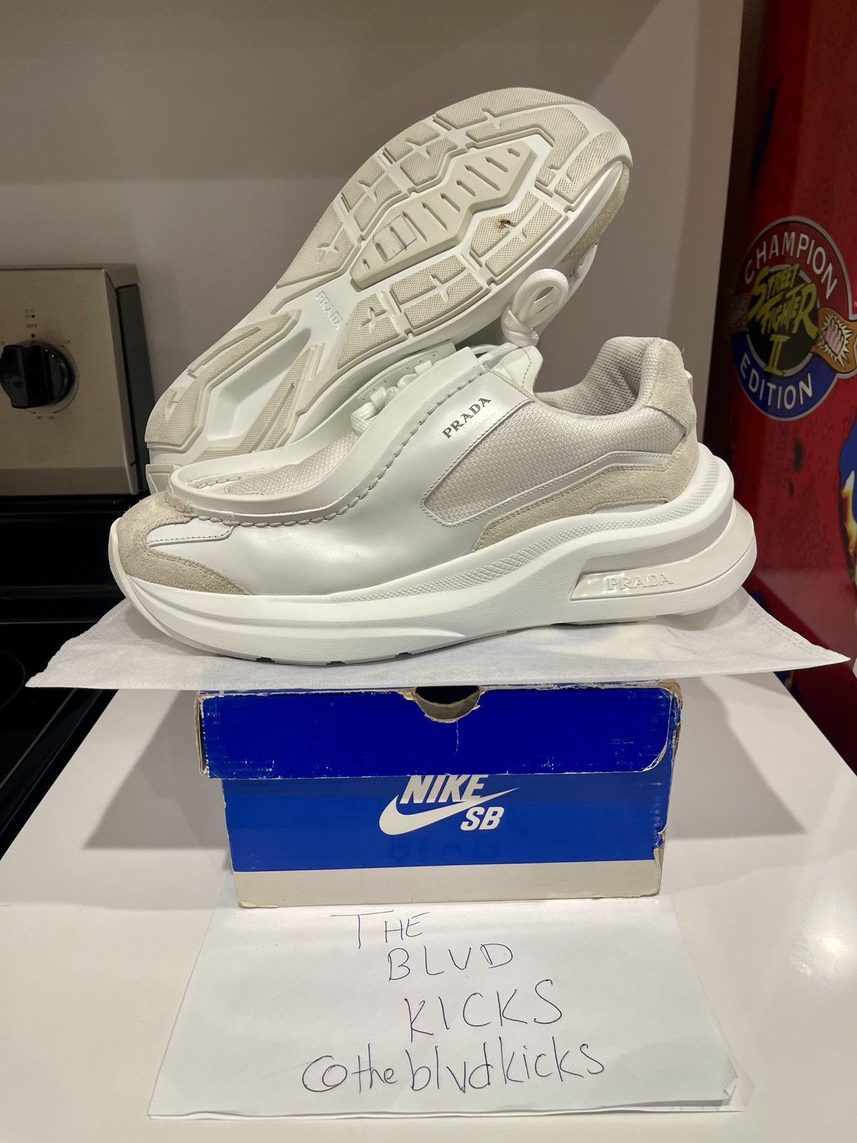 Prada Prada Systeme Brushed Leather Sneaker “White” Size US 10.5 / EU 43-44 - 2 Thumbnail