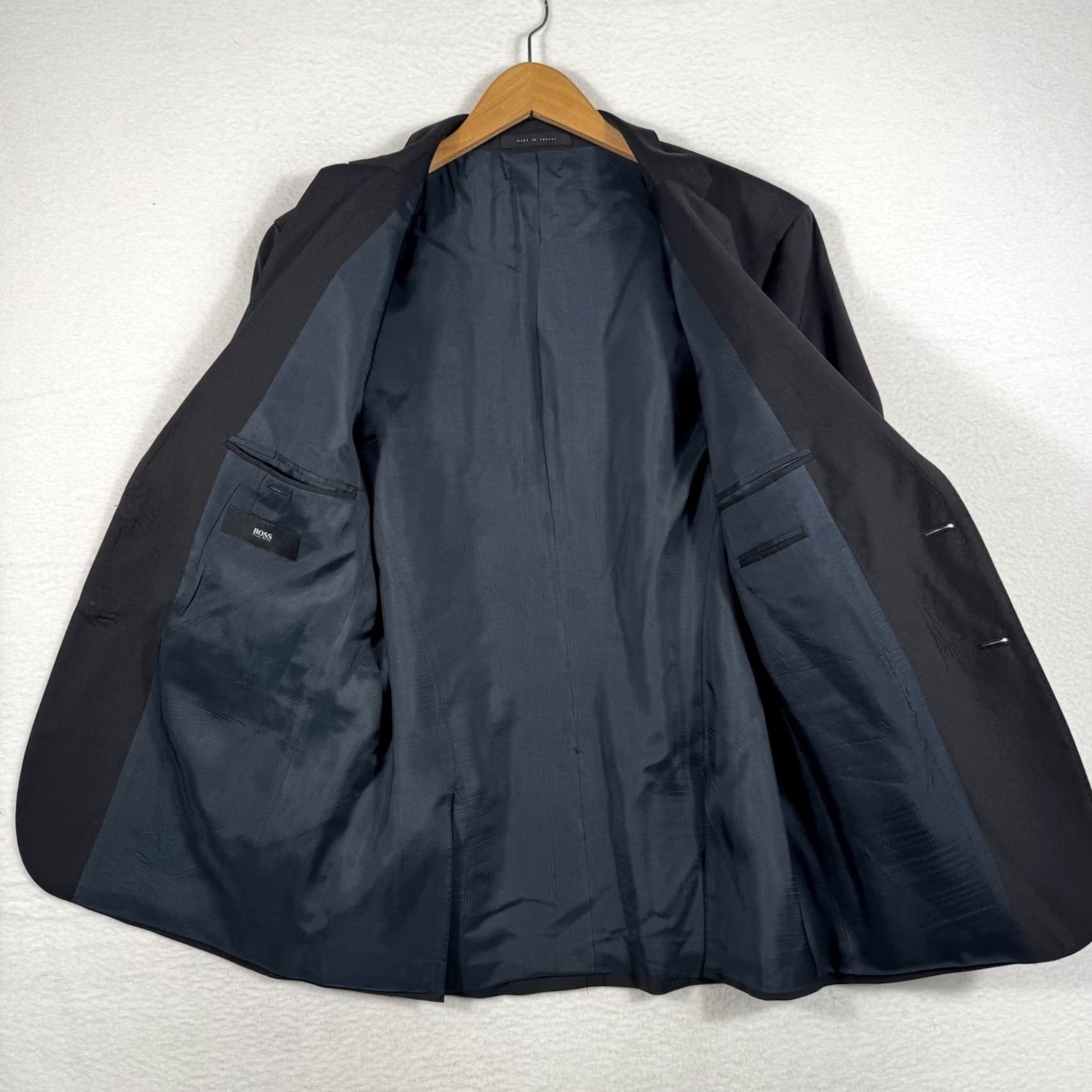 Hugo Boss HUGO BOSS Blazer Jacket Coat Mens 42S 2 Piece Slim Fit Wool Notch Lapel Black Gray Charcoal Gray 2 Button/4 Button Front Solid Vintage N/A Size 42R - 6 Thumbnail