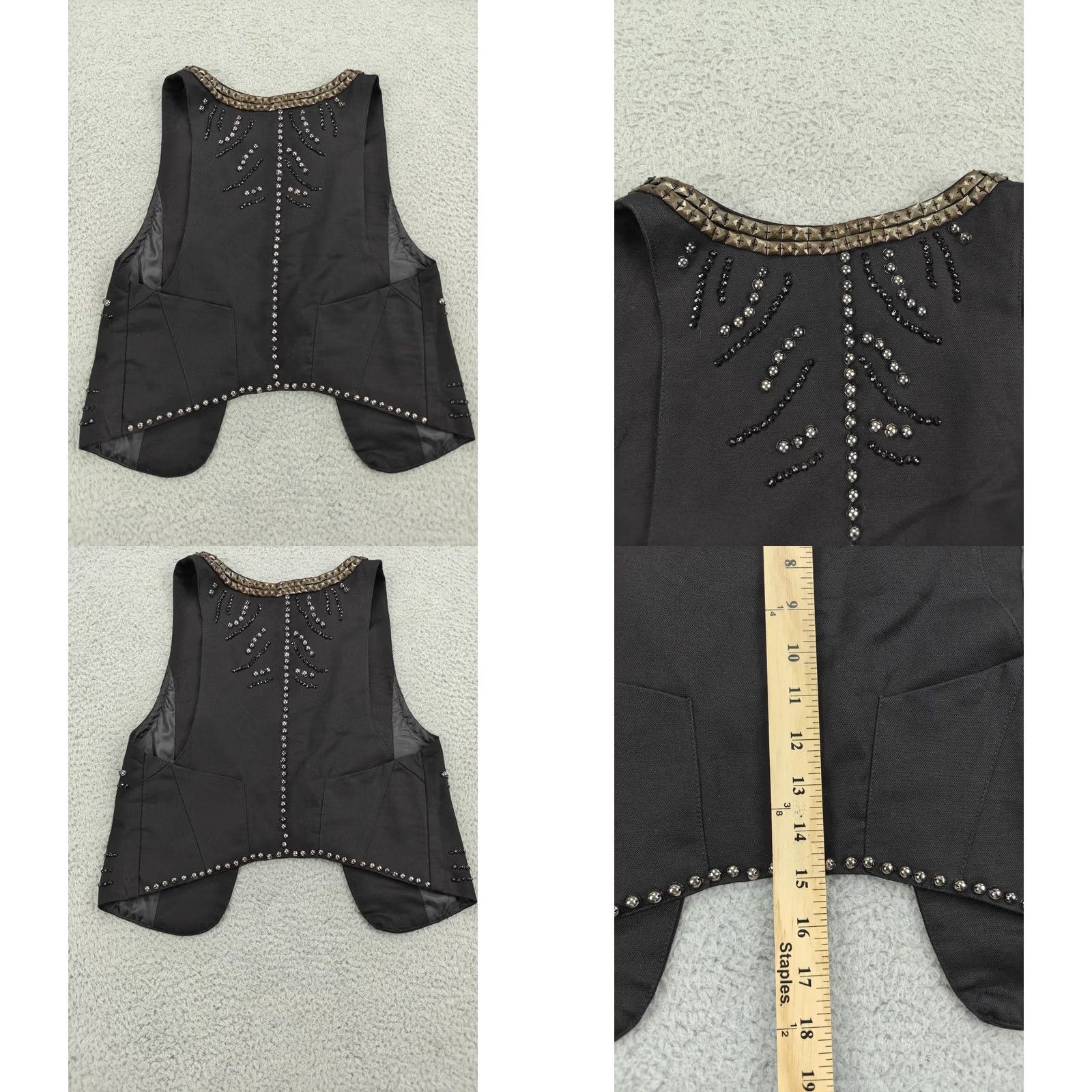 Vintage Double Zero Vest Womens Medium Black Studded Beaded Sleeveless Chic Cotton Size M / US 6-8 / IT 42-44 - 8 Thumbnail