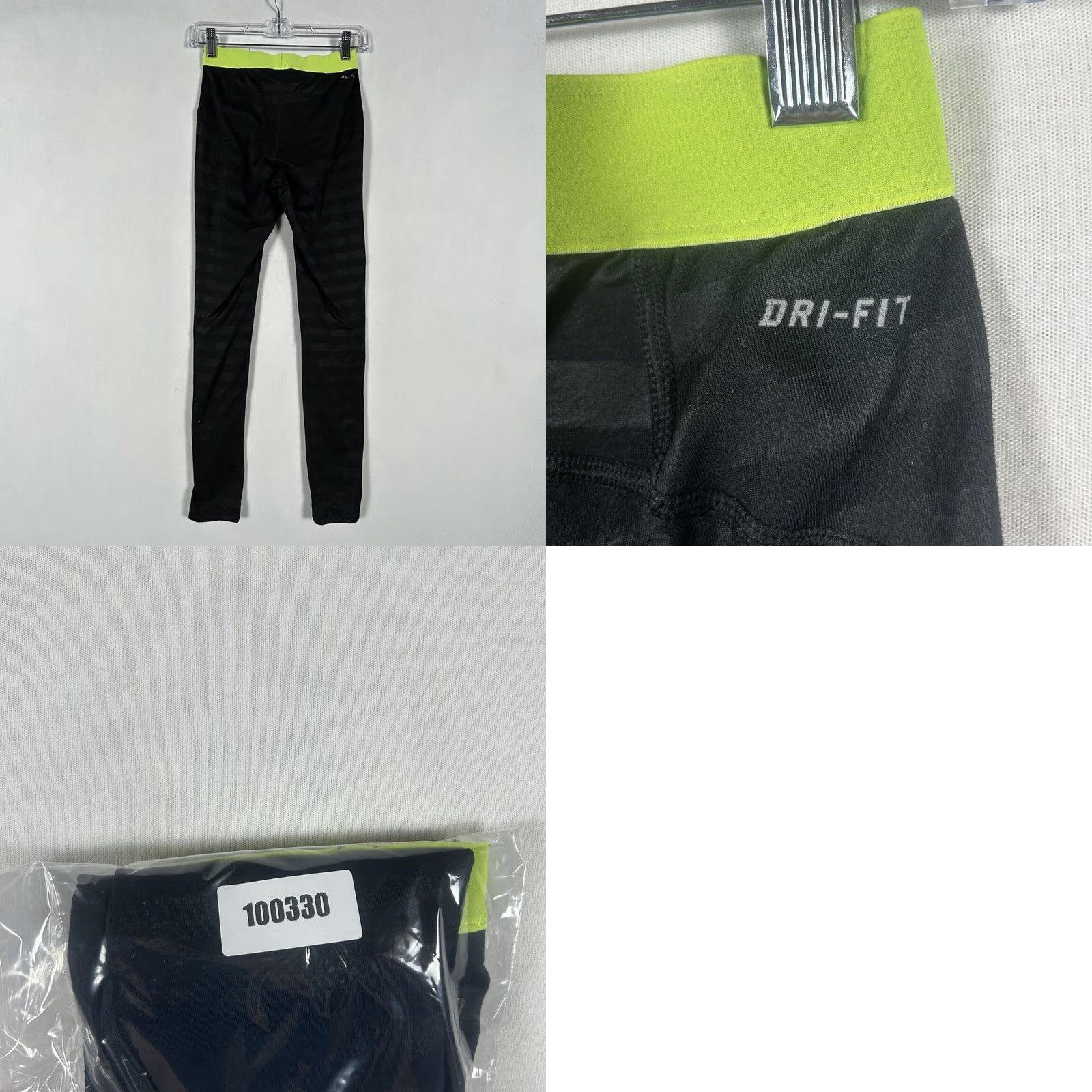 Nike Nike Pro Compression Pants Women S Black Neon Yellow Band Run Gym Athletic Size 28" / US 6 / IT 42 - 8 Thumbnail