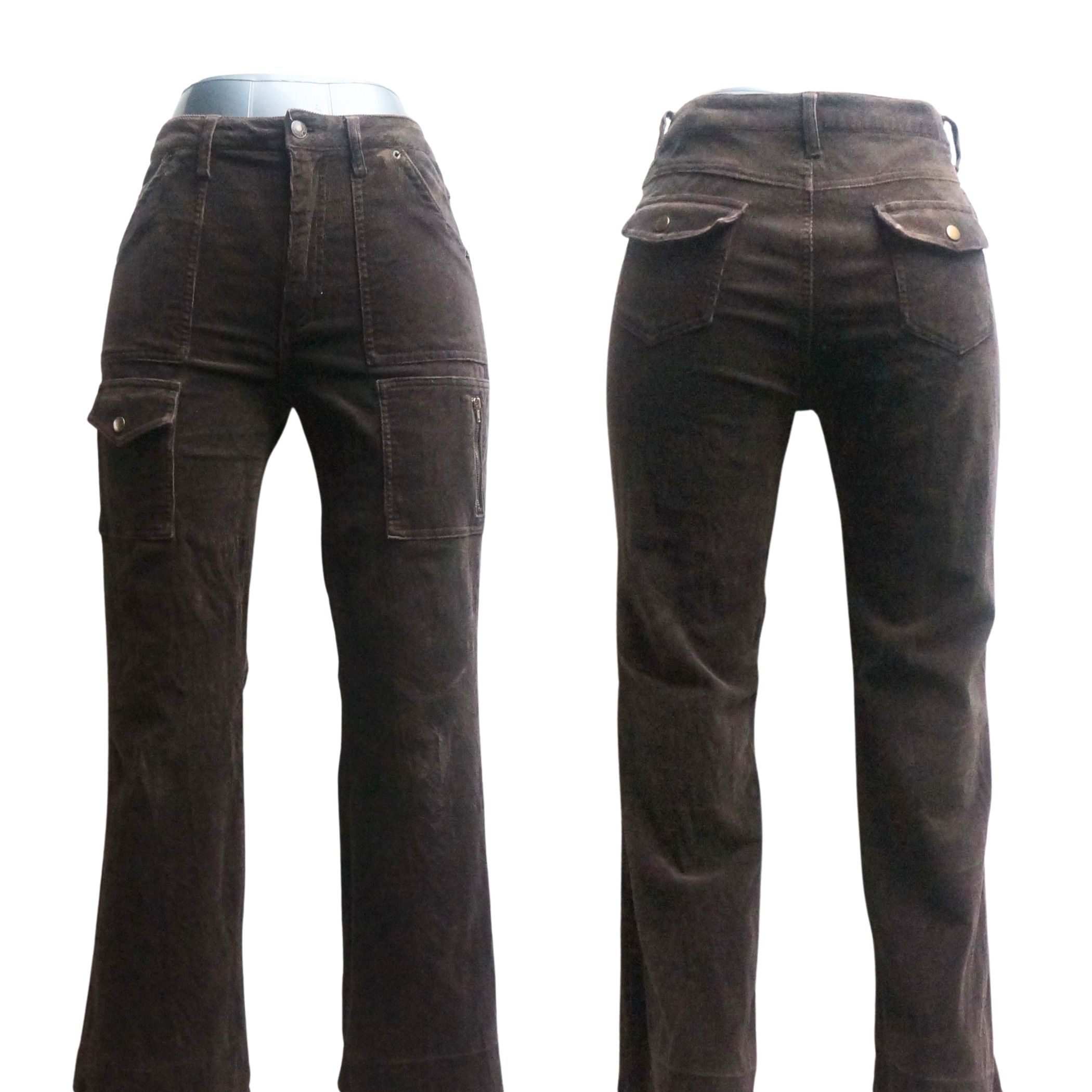 Japanese Brand Dark Brown Multi Pockets Corduroy Pants Size 27" / US 4 / IT 40 - 3 Thumbnail