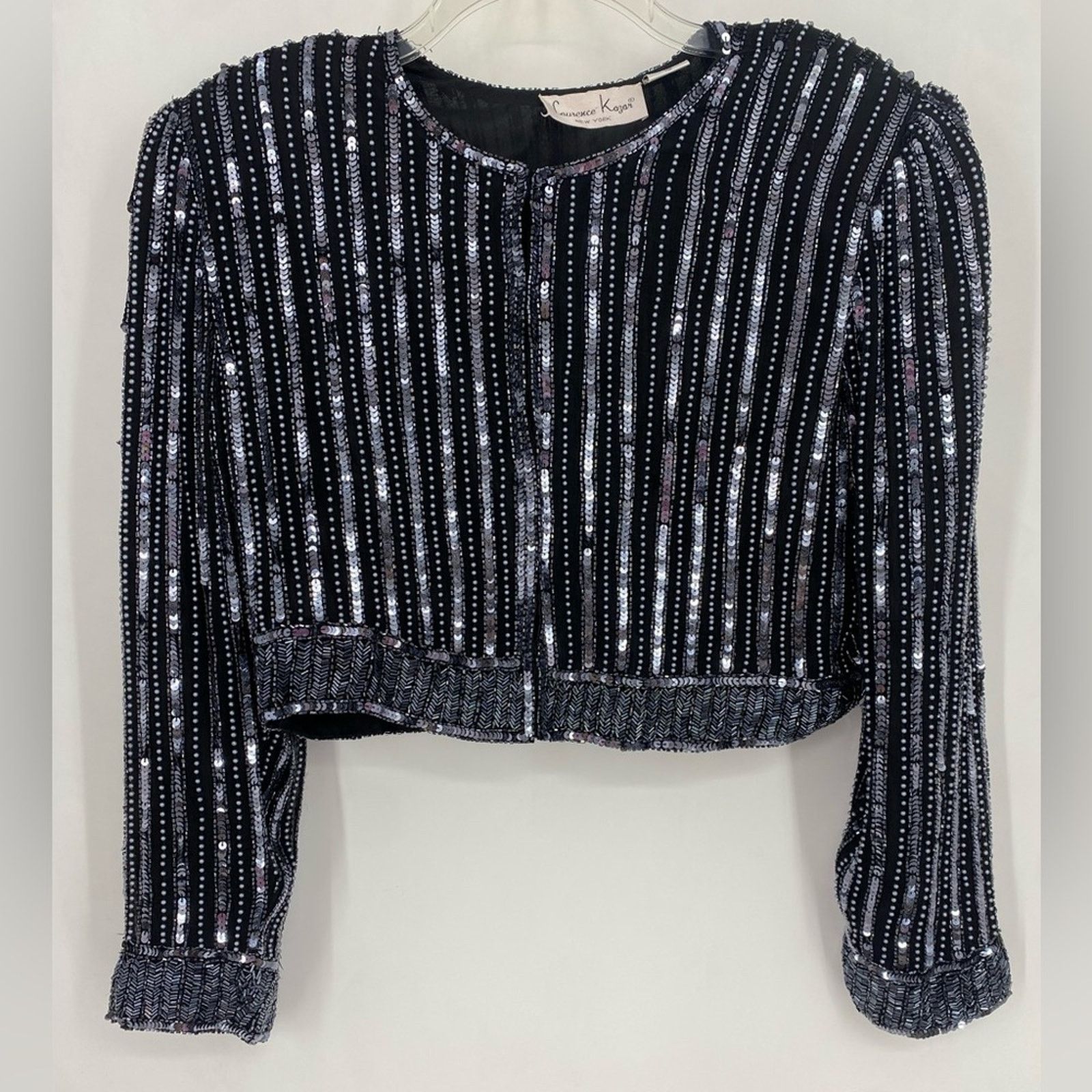 Vintage VTG Laurence Kazar black cropped Beaded Sequin Jacket XL Size XL / US 12-14 / IT 48-50 - 2 Thumbnail