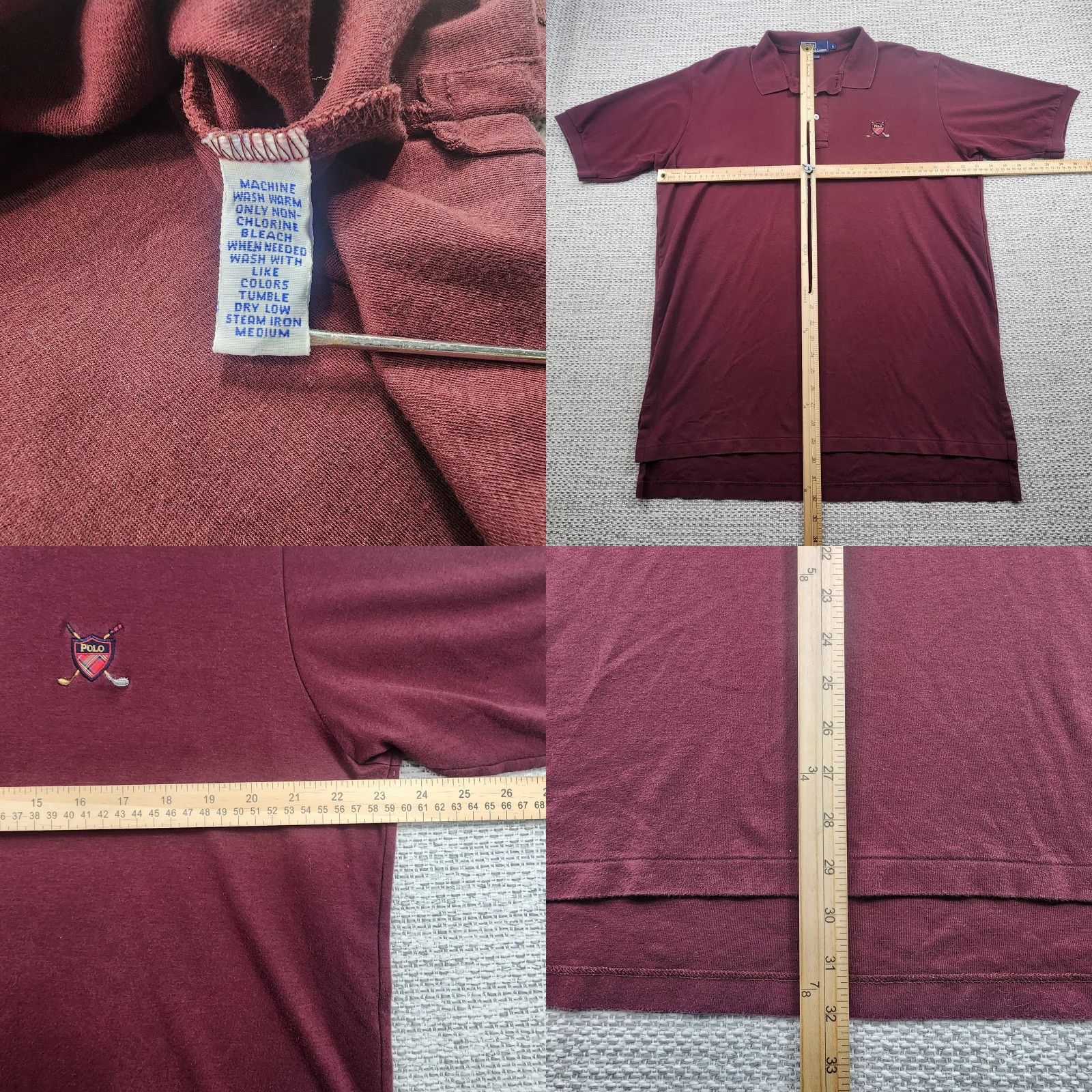 Polo Ralph Lauren VINTAGE Polo Ralph Lauren Polo Shirt Mens Large Burgundy Golf Crest Embroidered Classic Cotton Polo by Ralph Lauren Mens Size US L / EU 52-54 / 3 - 8 Thumbnail
