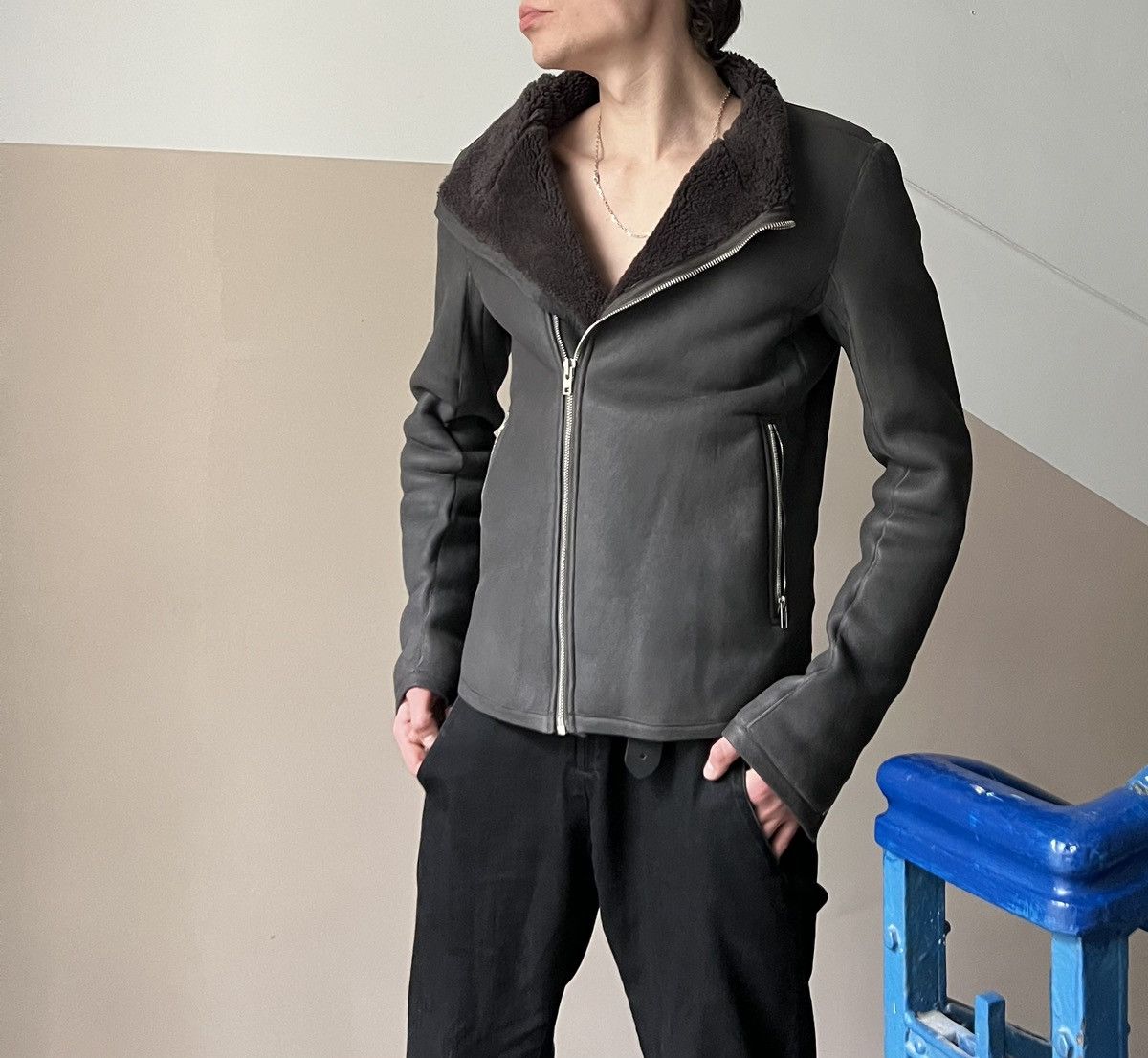 image of Rick Owens Sheepskin Jacket in Grey, Men's (Size Medium)
