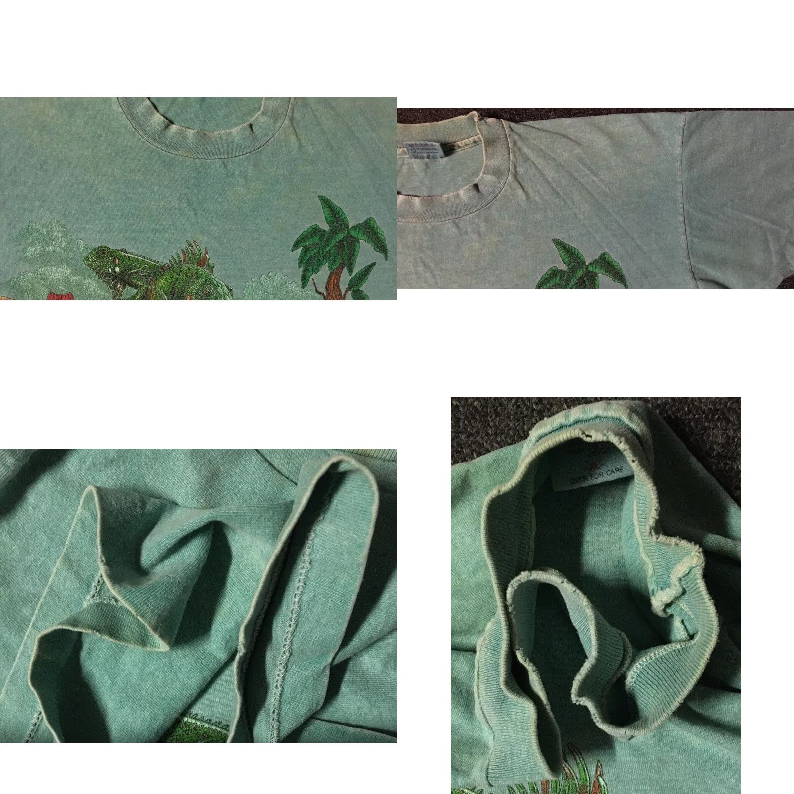 Vintage VINTAGE Iguana T-Shirt XL Green Boxy Men Regular Single Stitch 90s Distressed All Over Print Beach Grunge Animals Art Nature USA Animated Lizard Size US XL / EU 56 / 4 - 9 Thumbnail