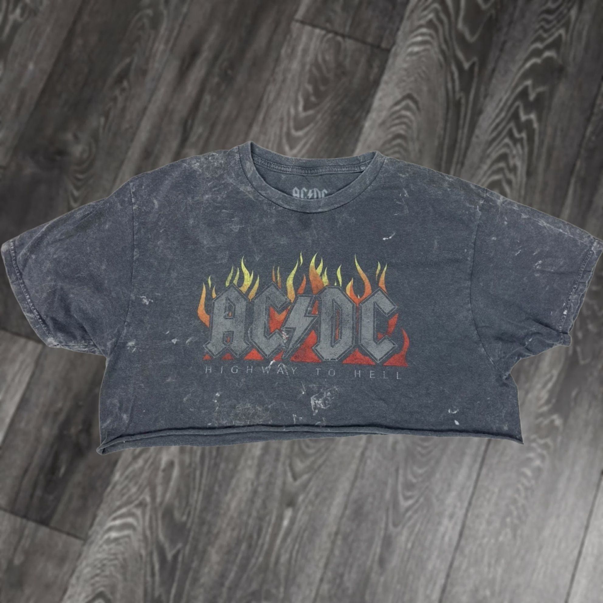 Vintage AC/DC Crop Graphic T-shirt Women Large Gray Acid Wash Short Sleeve Music Size L / US 10 / IT 46 - 1 Thumbnail