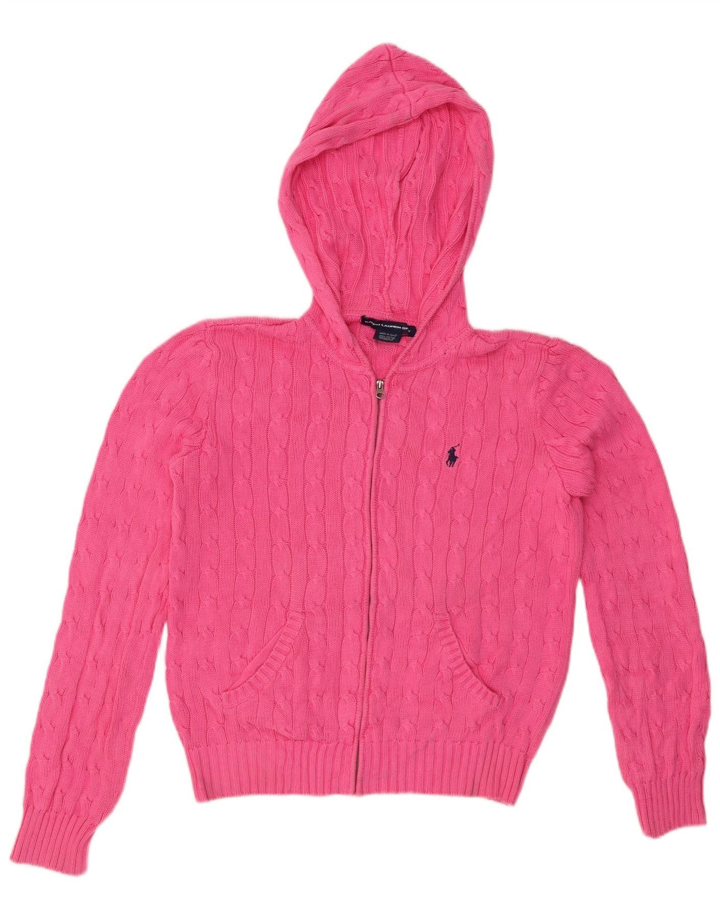 Ralph Lauren Womens Hooded Crop Cardigan Sweater UK 16 Large Pink Cotton Size M / US 6-8 / IT 42-44 - 1 Thumbnail