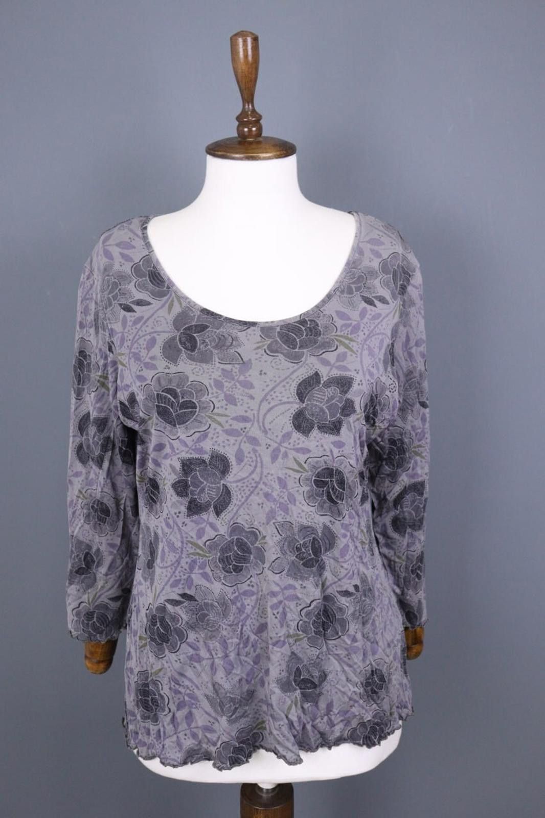 Designer Gudrun Sjoden Gray Floral Relaxed Blouse Shirt Size L Size L / US 10 / IT 46 - 1 Thumbnail