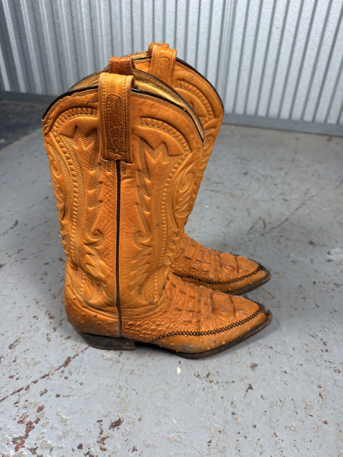 Other 80s Vintage Rudel Made In Usa Crocodile Vamp Cowboy Boots Size US 10.5 / EU 43-44 - 14 Thumbnail