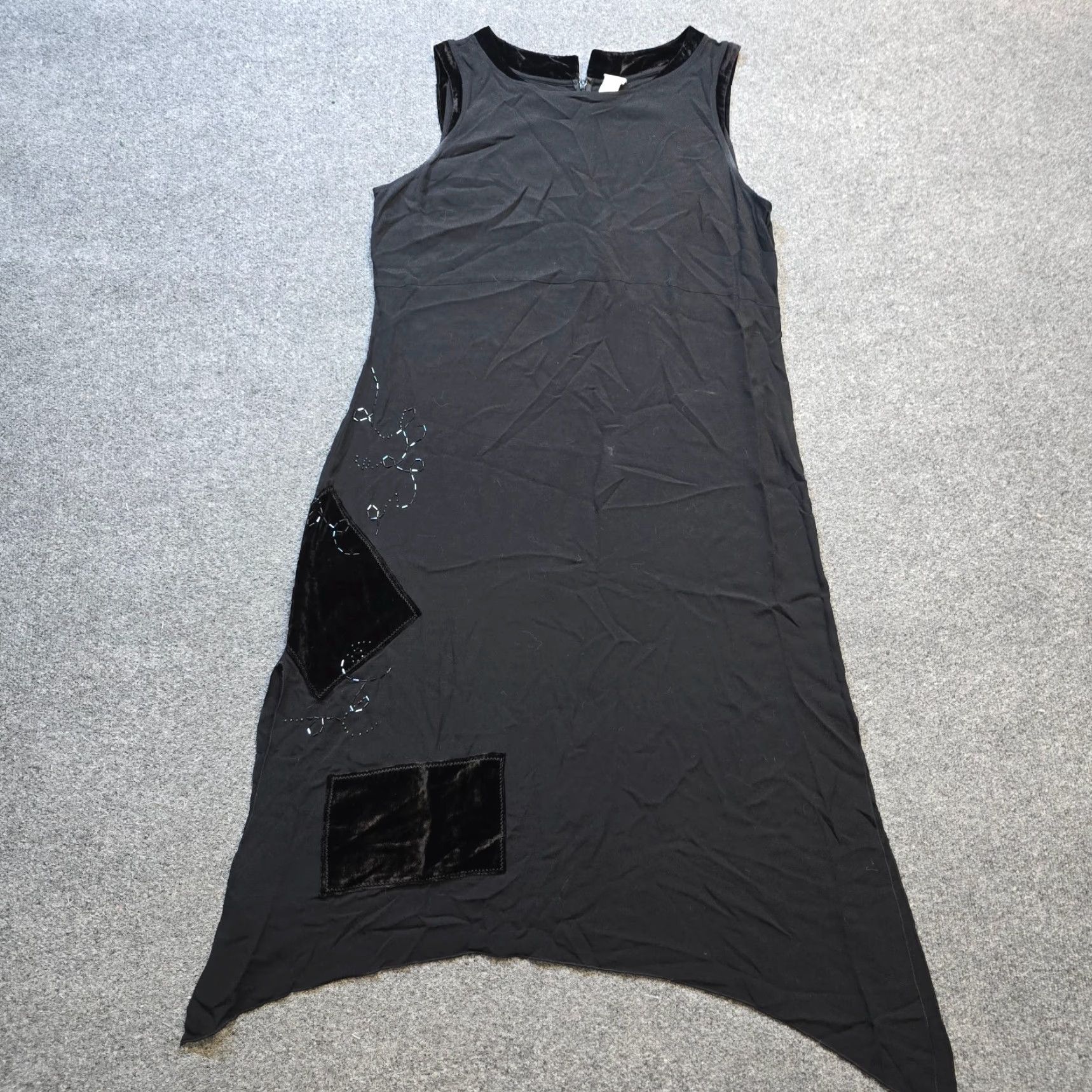 J. Jill Vintage J. Jill Dress Womens 18P Petite Black Velour Patchwork Beaded Midi Witchy Goth Dress Size XXL / US 16-18 / IT 52-54 - 2 Thumbnail