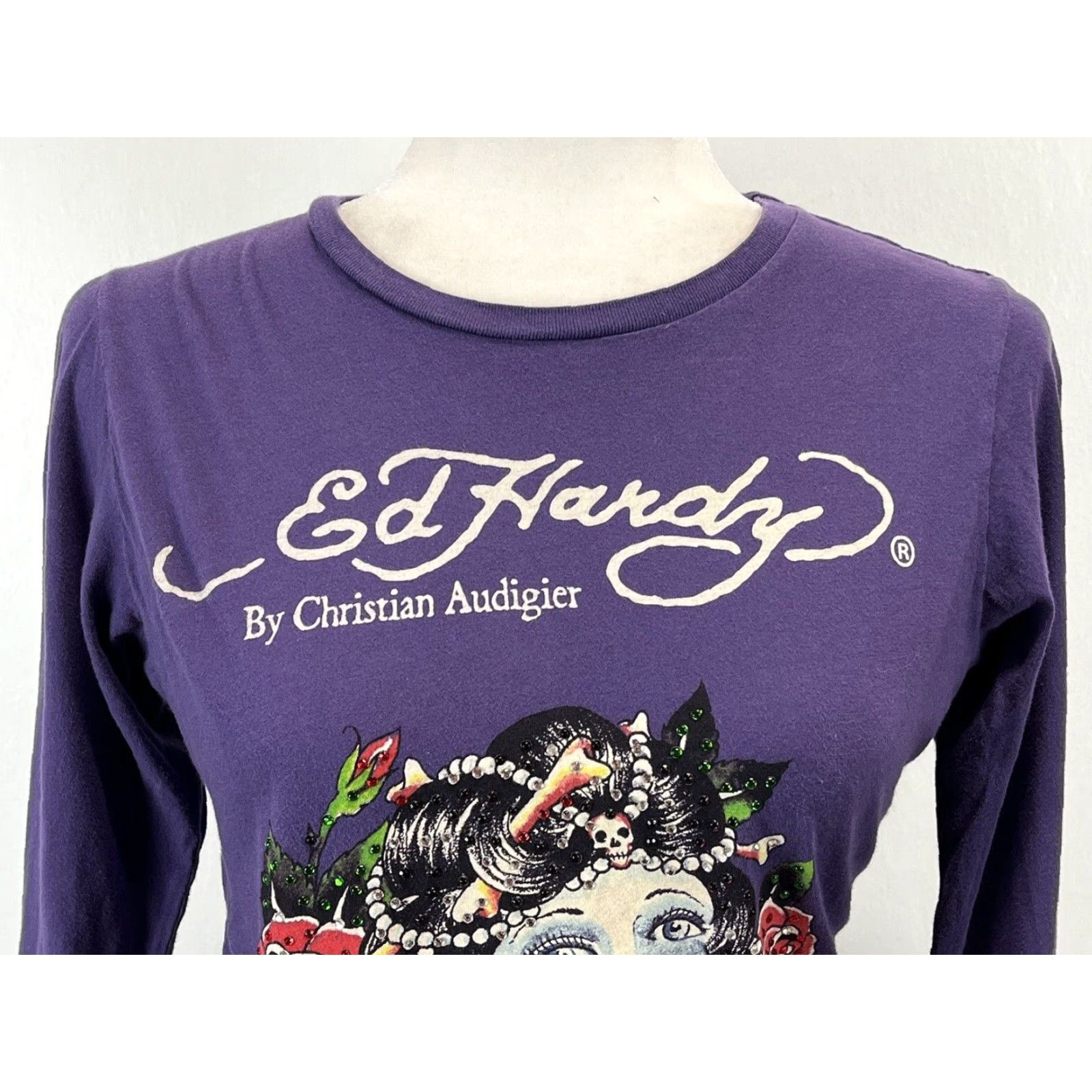 Ed Hardy VINTAGE Ed Hardy Women's Mini Dress Large Purple Casual 90s Tattoo Style Y2K Size L / US 10 / IT 46 - 5 Thumbnail