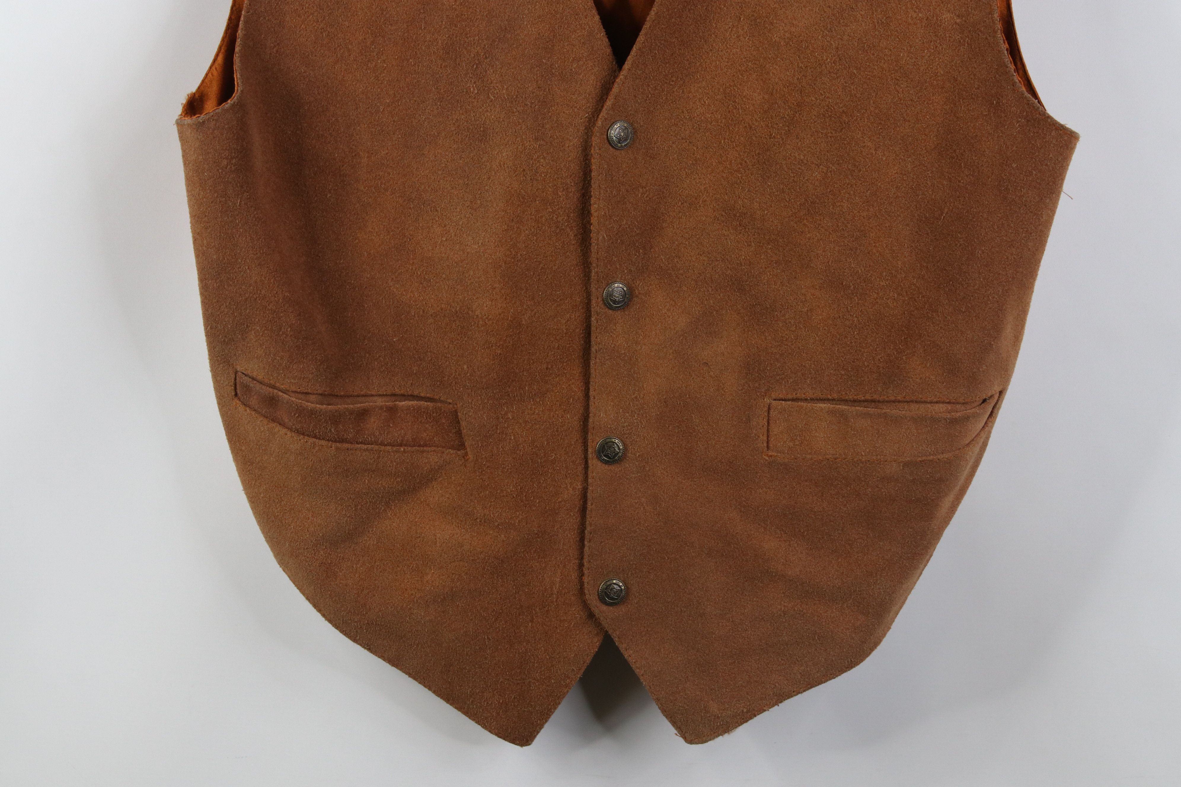 Vintage Vintage 90s Streetwear Back Suede Leather Vest Jacket Brown Size US M / EU 48-50 / 2 - 3 Thumbnail