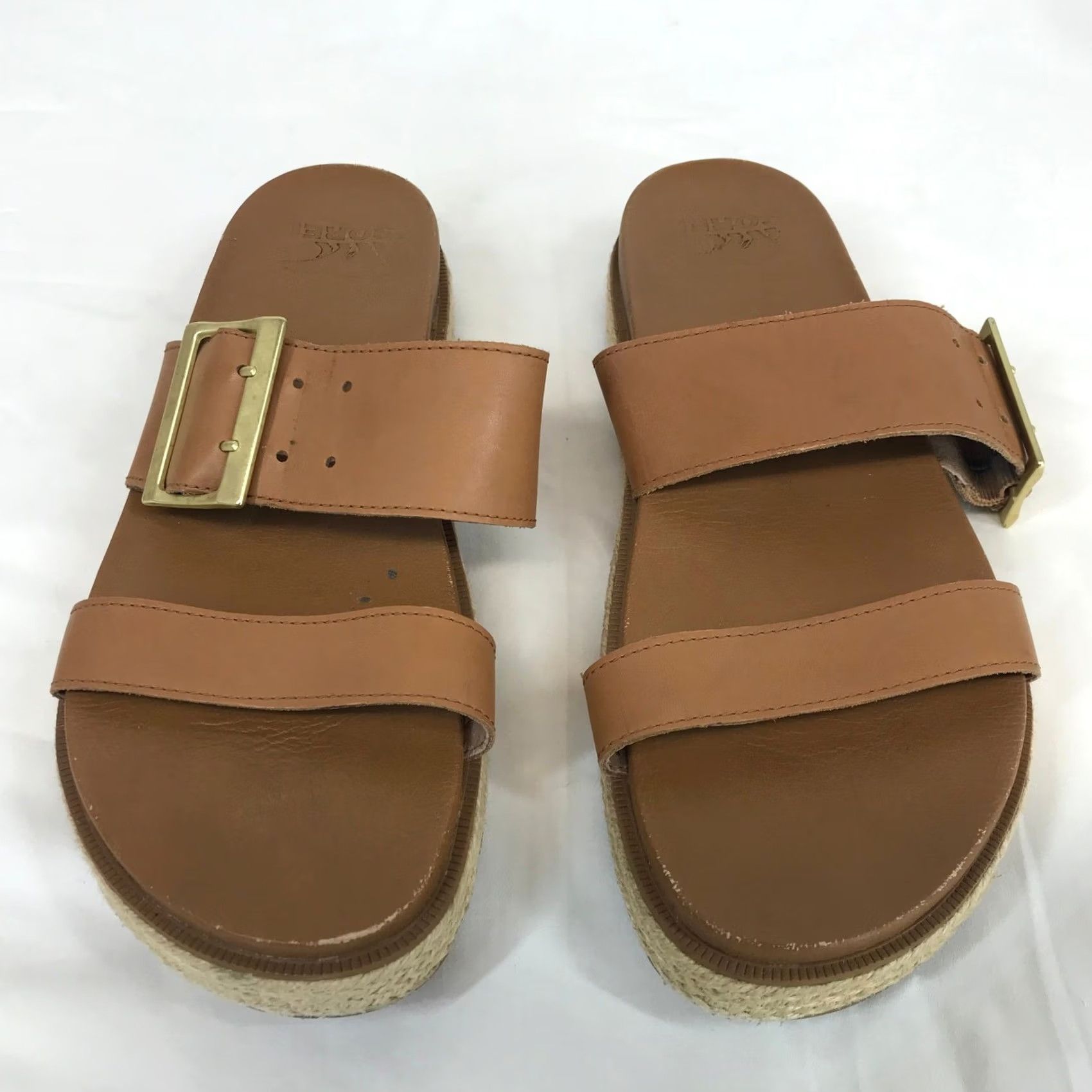 SOREL Sorel Women Sandal Ella II Big Buckle Tan Leather Platform Slide 9.5 Size US 10 / IT 40 - 3 Thumbnail