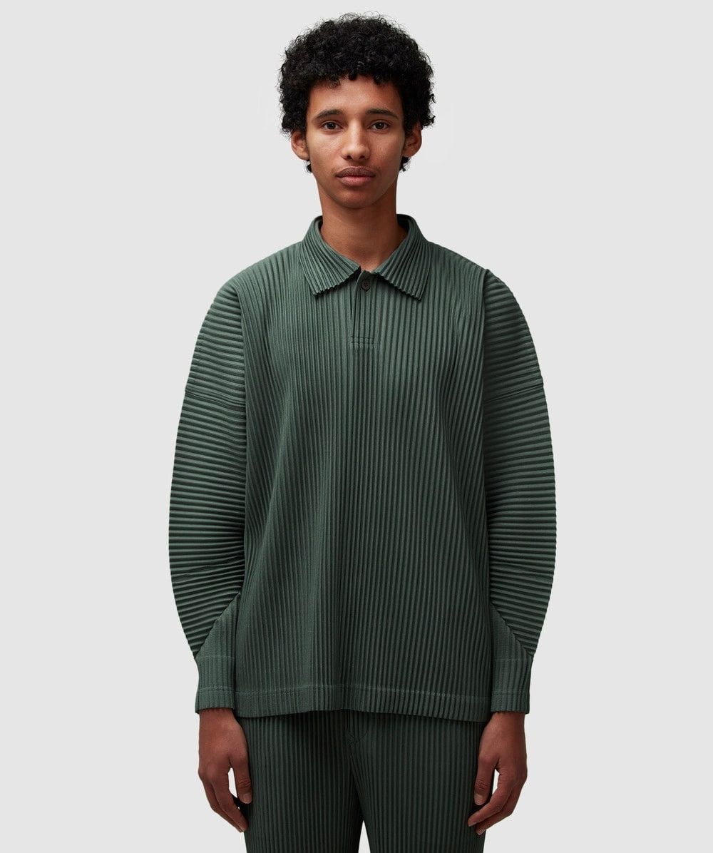 Issey Miyake o1h1sh10525 Pleated Polo Shirt in Green Size US M / EU 48-50 / 2 - 1 Thumbnail