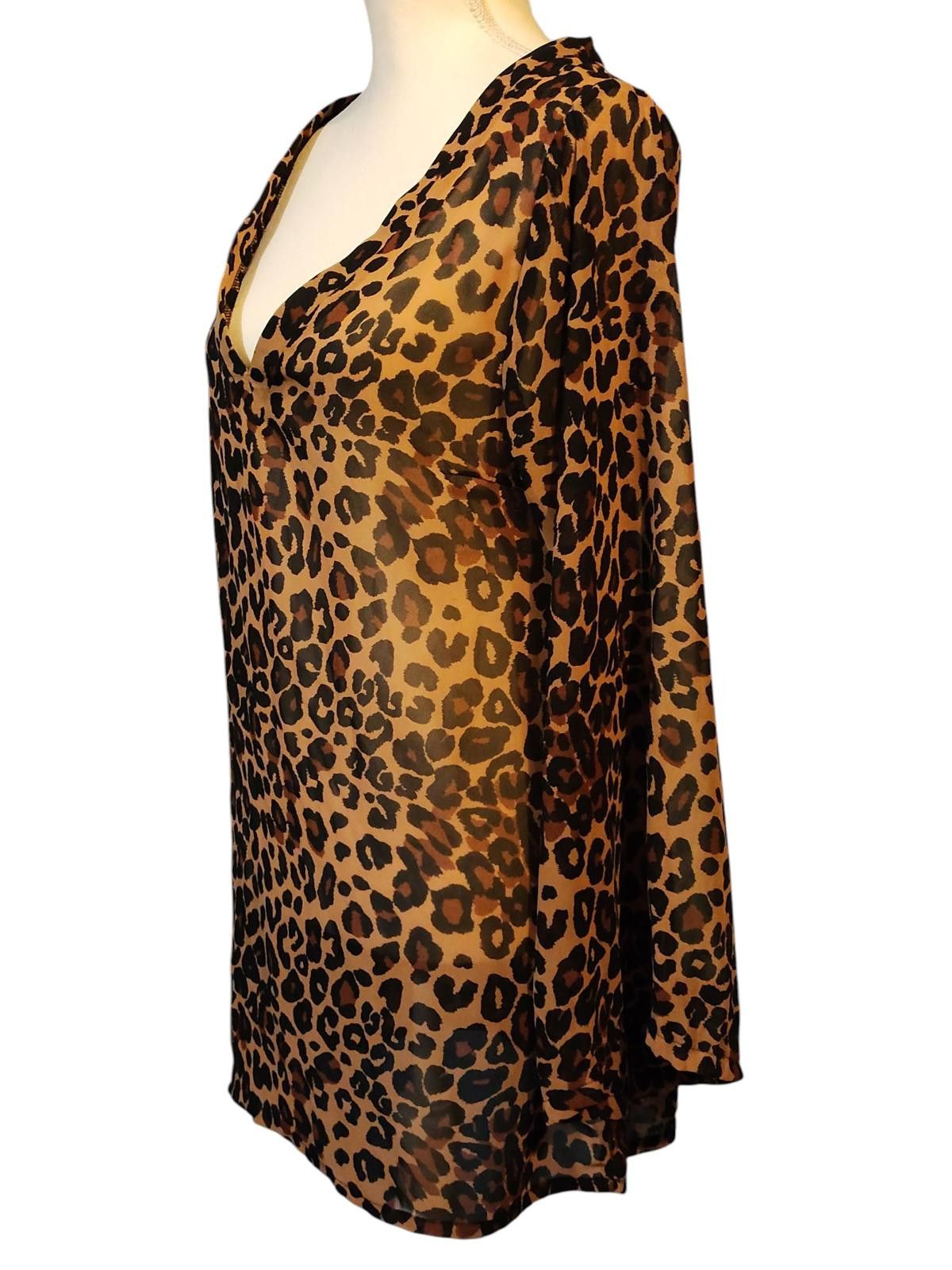 Designer Show Me Your Mumu Women's Leopard Print Sheer V-Neck Blouse Size M / US 6-8 / IT 42-44 - 4 Thumbnail
