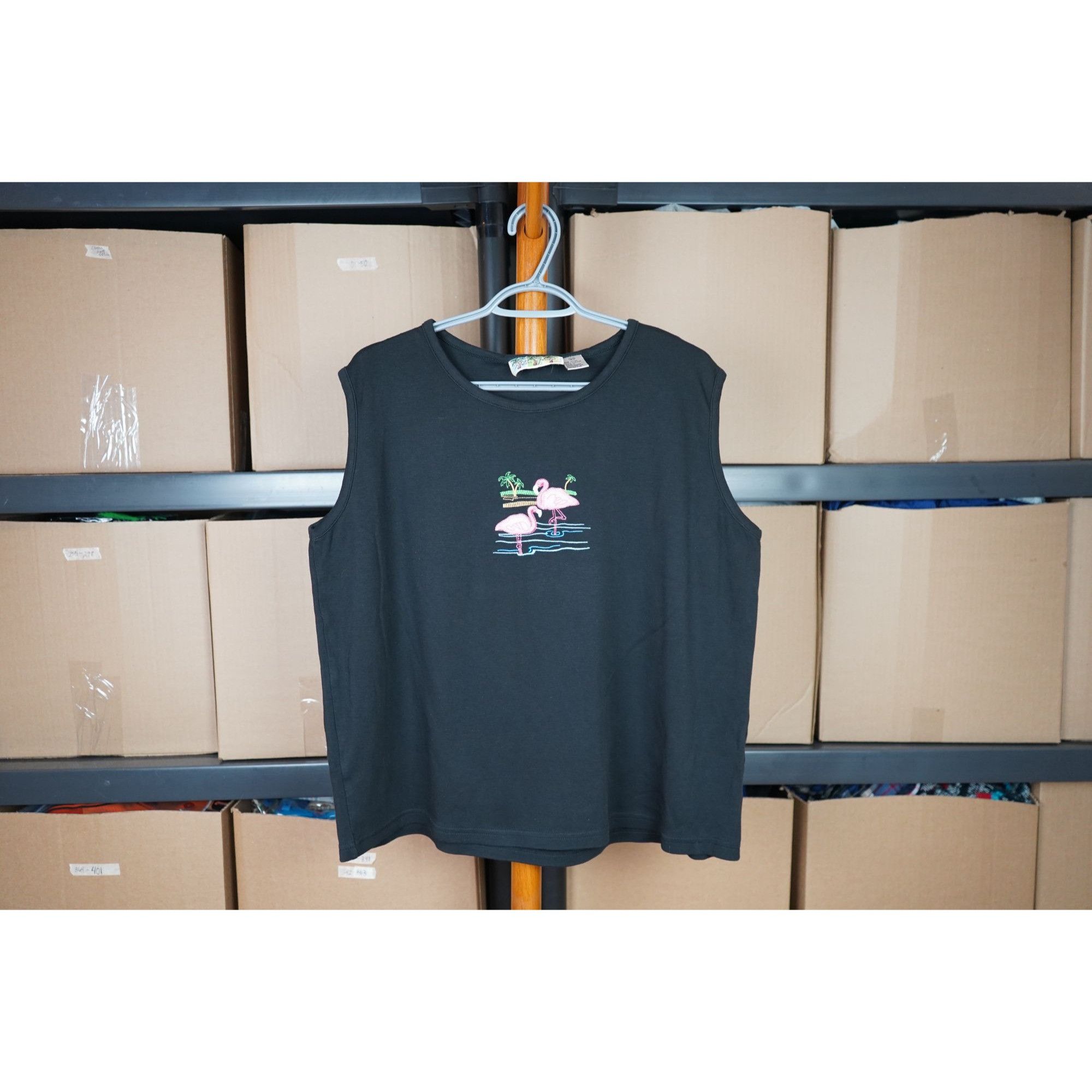 Vintage Women's XL Vintage Black Flamingo Art Top, 90s #445 Size XL / US 12-14 / IT 48-50 - 1 Thumbnail
