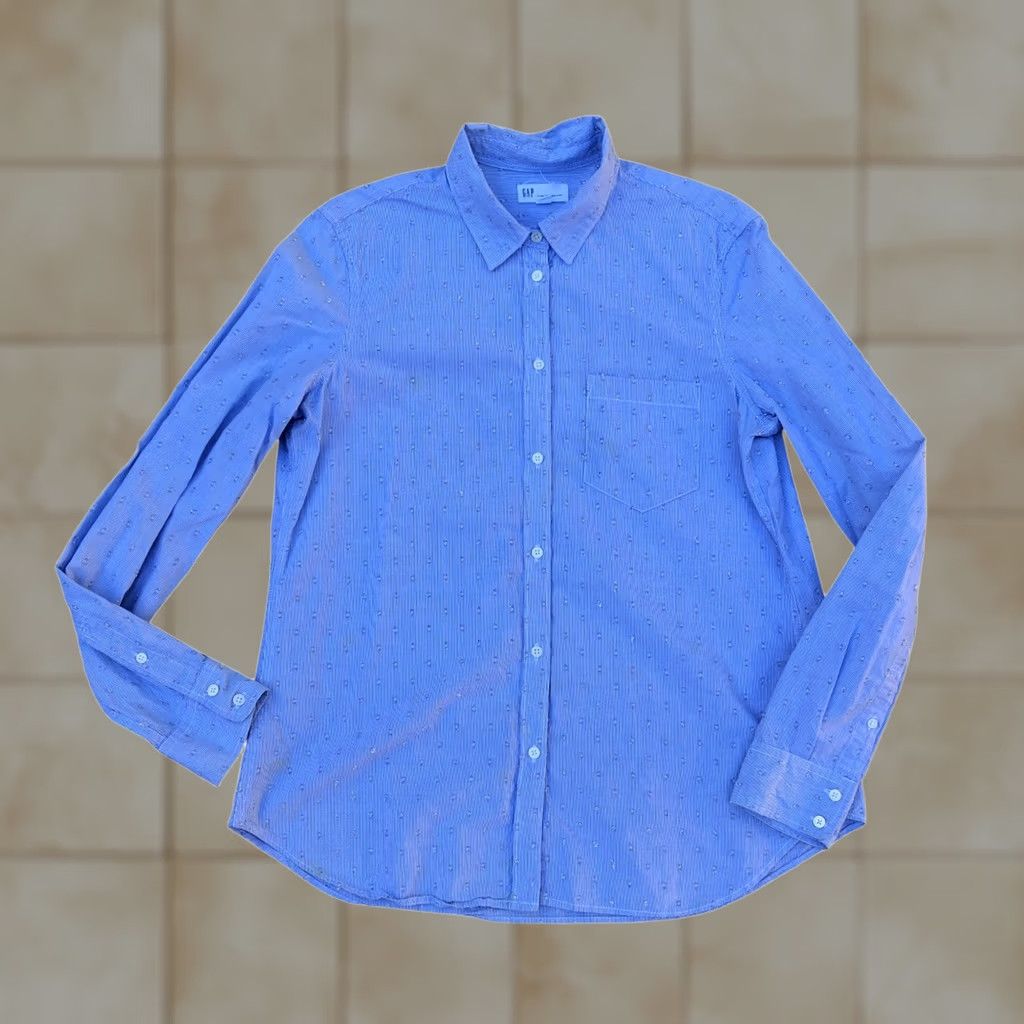 Gap GAP Fitted Boyfriend Shirt Women's LARGE Striped Blue Long Sleeve Button-Up Shirt Size L / US 10 / IT 46 - 1 Thumbnail