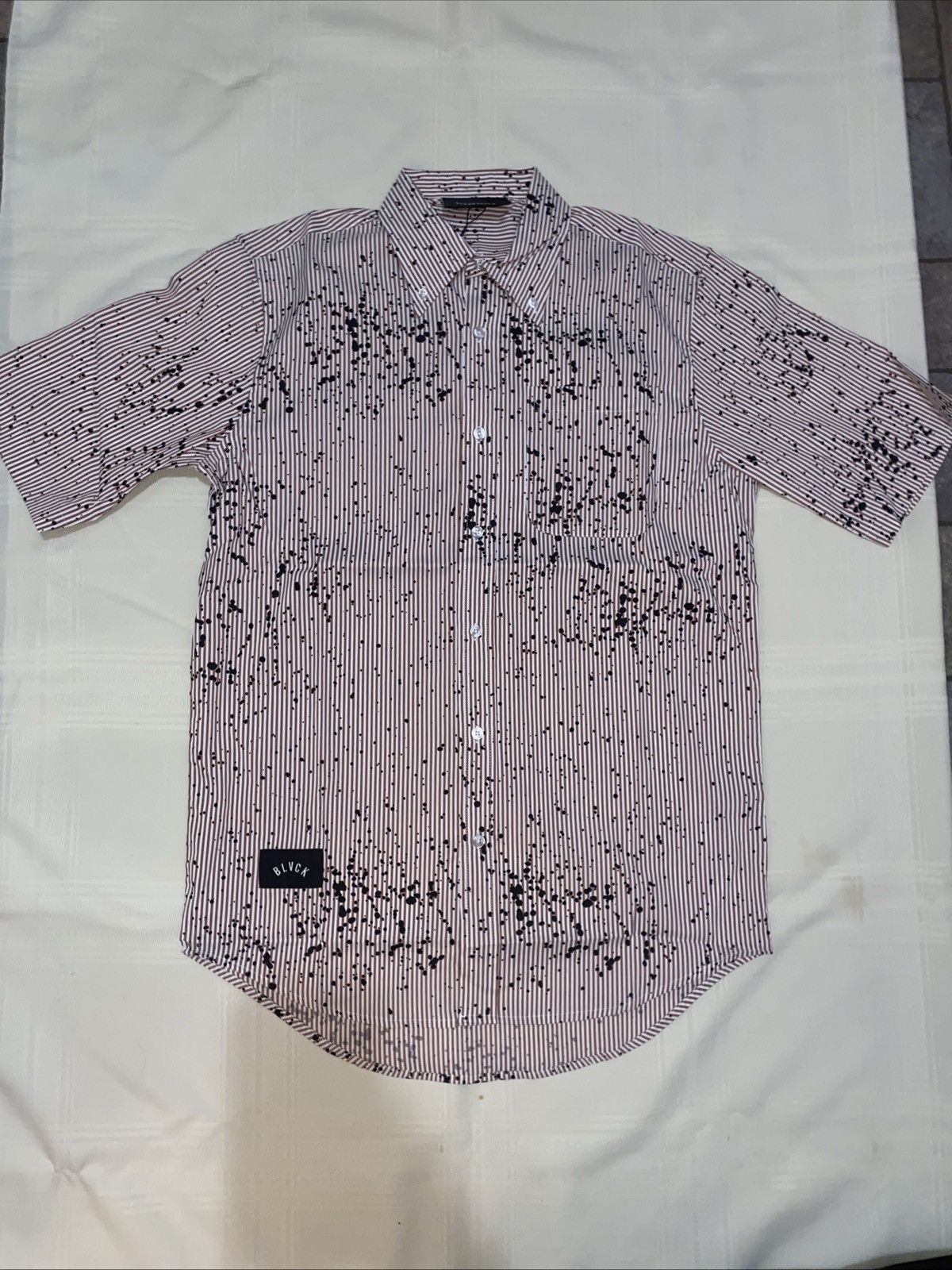 Black Scale Blvke Scvle mens button up pink stripe w/ paint splatterNWT Size US M / EU 48-50 / 2 - 2 Thumbnail