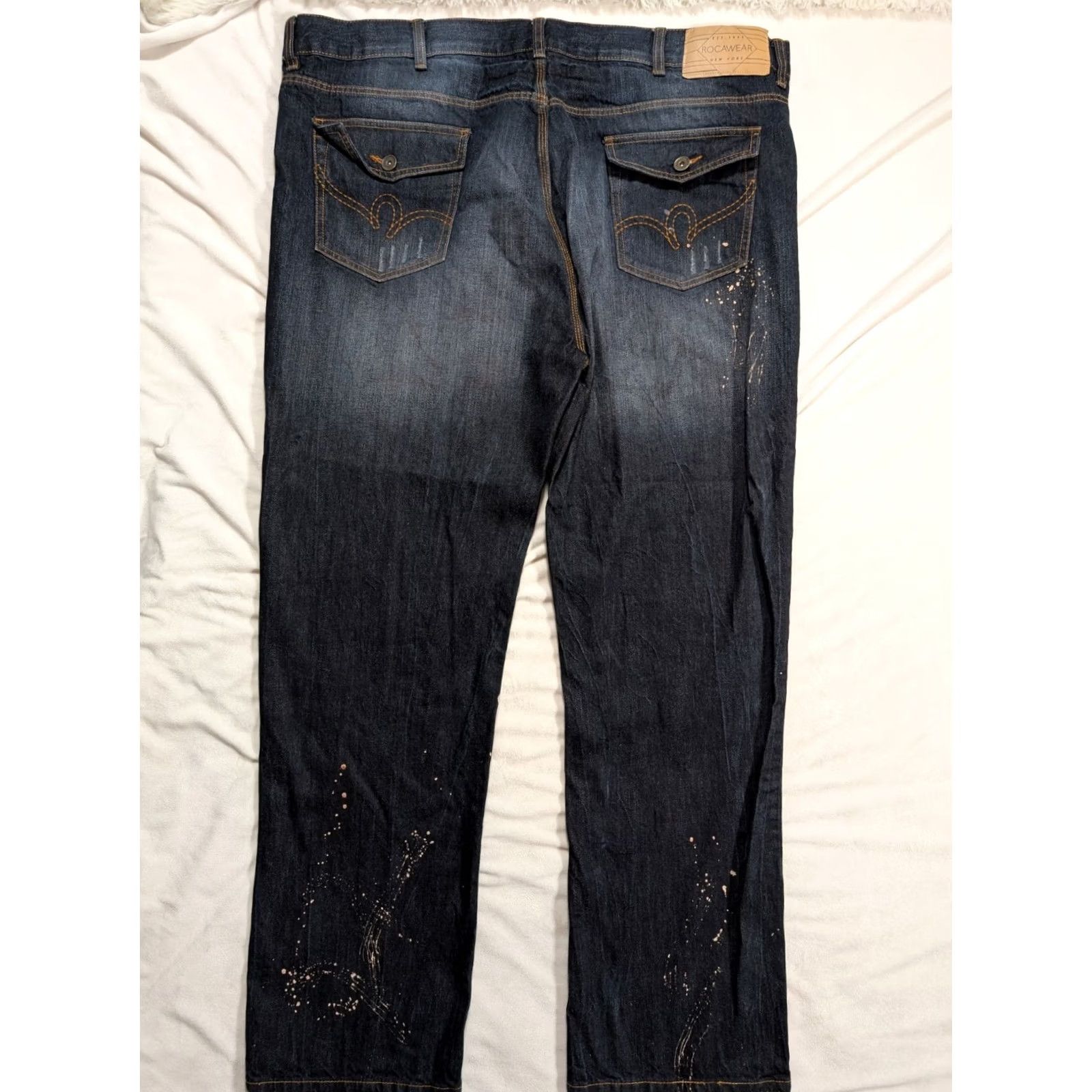 Rocawear VINTAGE Rocawear Jeans Men 48x35 Blue Dark Wash Embroidered Hip Hop 90s VTG Mens Jeans Wide-Leg 48 Inseam 35 in Cotton Denim Size US 32 / EU 48 - 7 Thumbnail