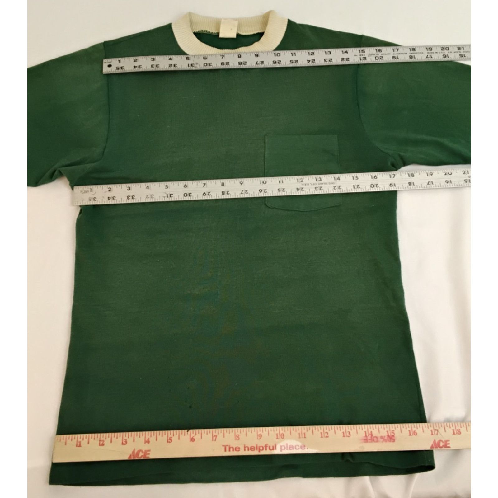 Handmade One Pocket Cotton T-Shirt Men's S Green VTG 1950s Small Hole Size US S / EU 44-46 / 1 - 8 Thumbnail
