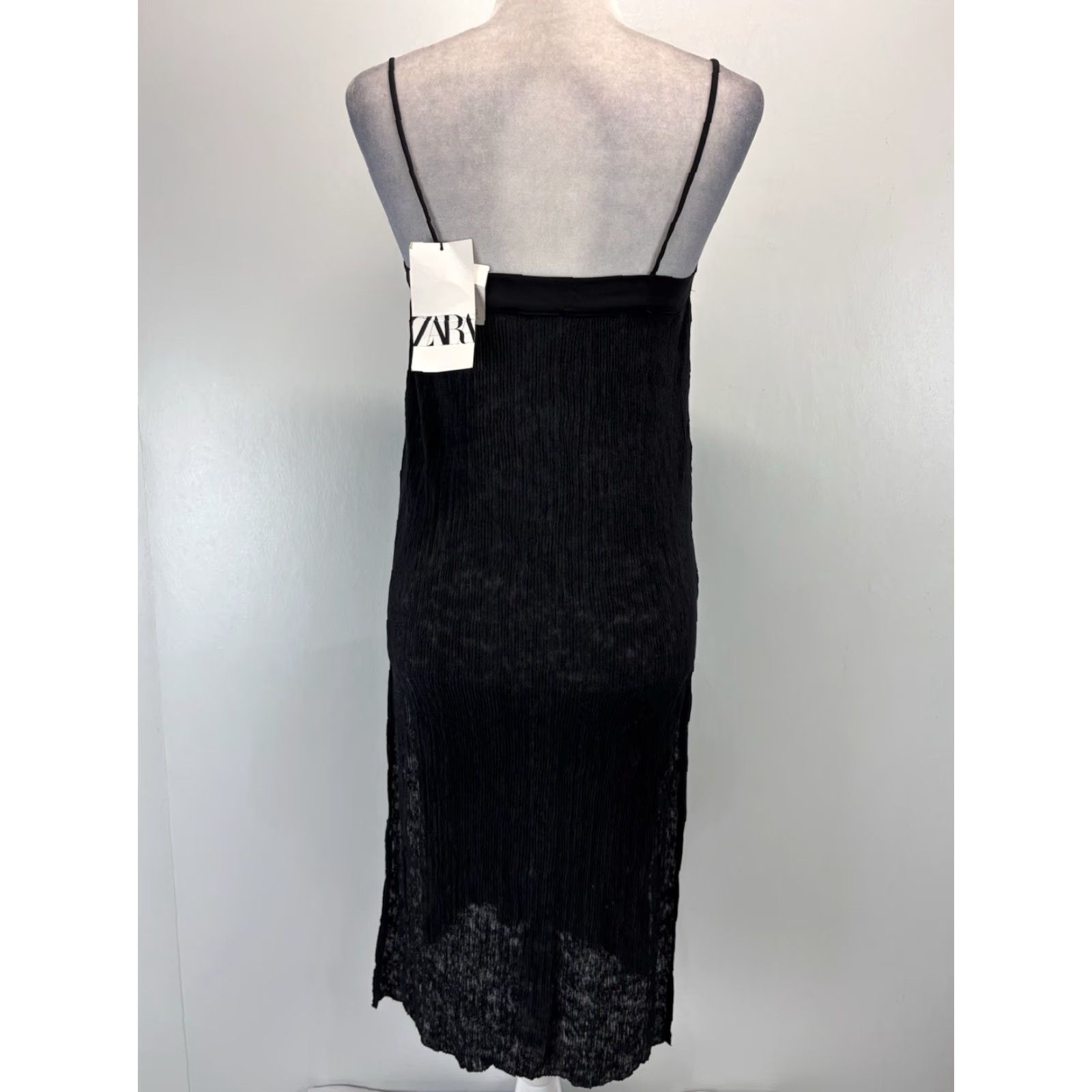 Zara Zara Black Tunic Top Sz Small Women’s Spaghetti Straps High Semi Sheer NEW! Size S / US 4 / IT 40 - 3 Thumbnail