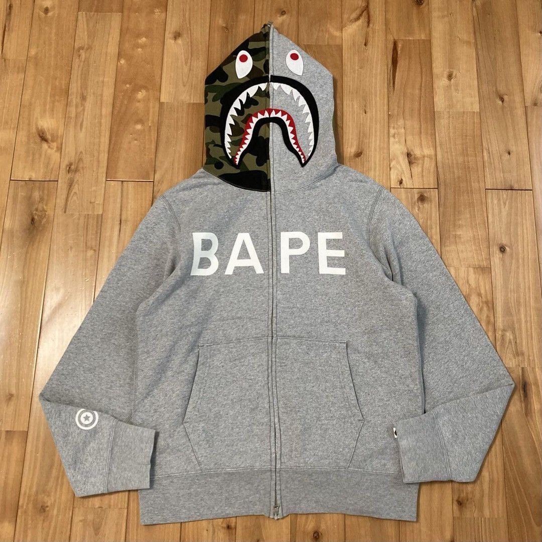 Bape × Kaws BAPE × kaws bendy College logo Full zip hoodie Gray