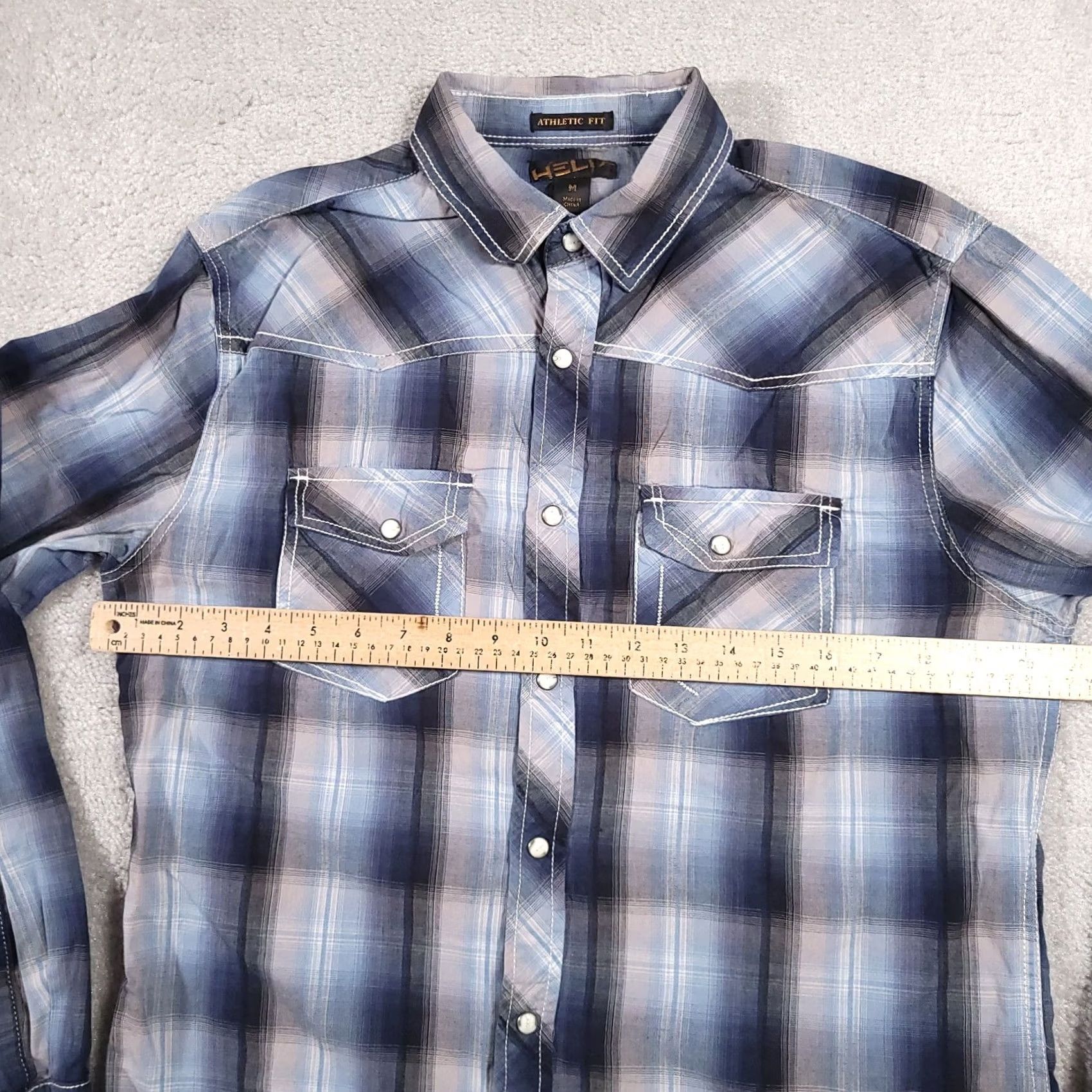 Vintage HELIX Mens Medium Blue & Gray Plaid Pearl Snap Athletic Fit Western Rodeo Size US M / EU 48-50 / 2 - 6 Thumbnail