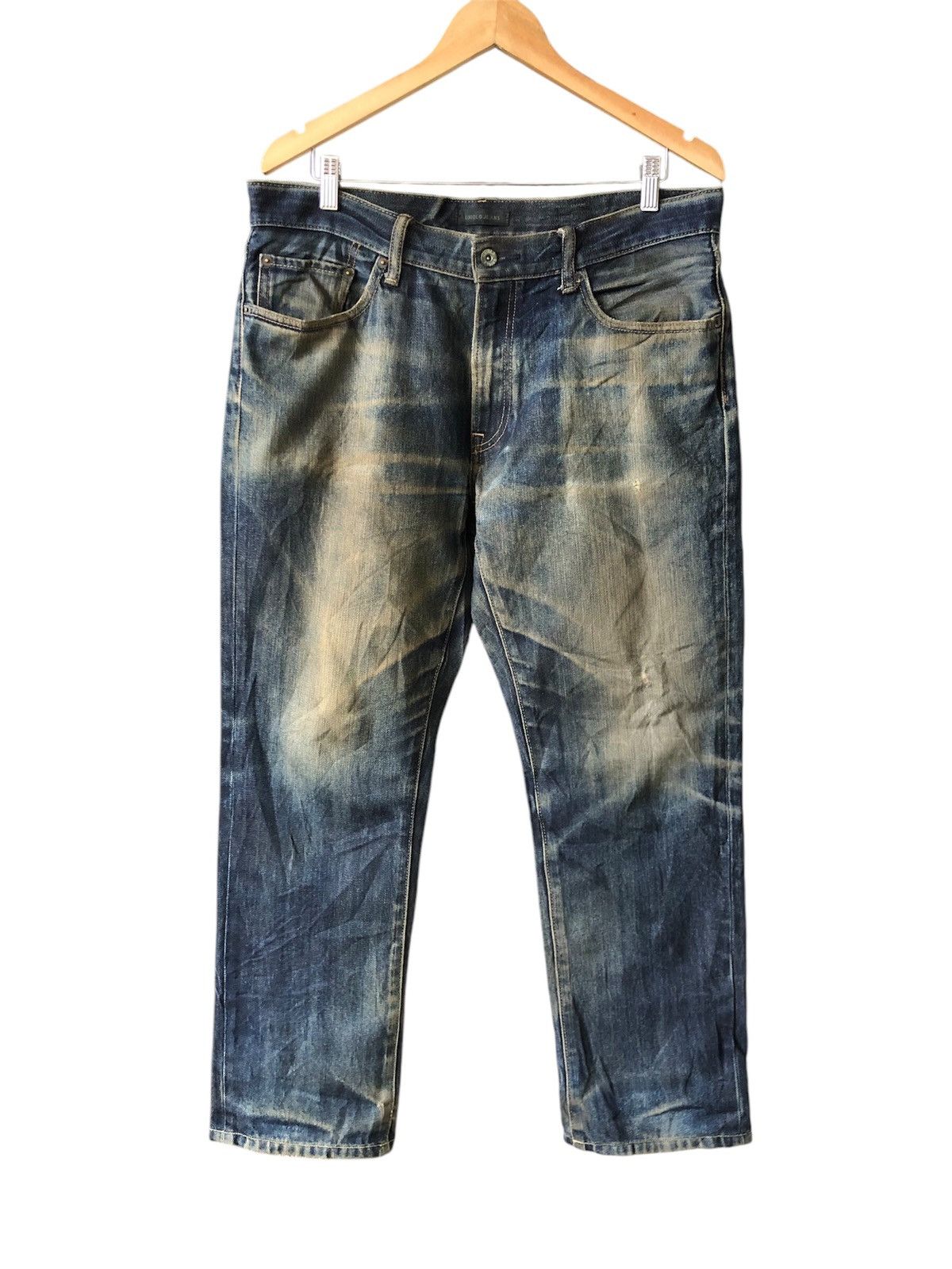 Uniqlo Uniqlo Flare Distressed Kaihara Denim Wax Jeans Straight Cut Size US 35 - 1 Thumbnail