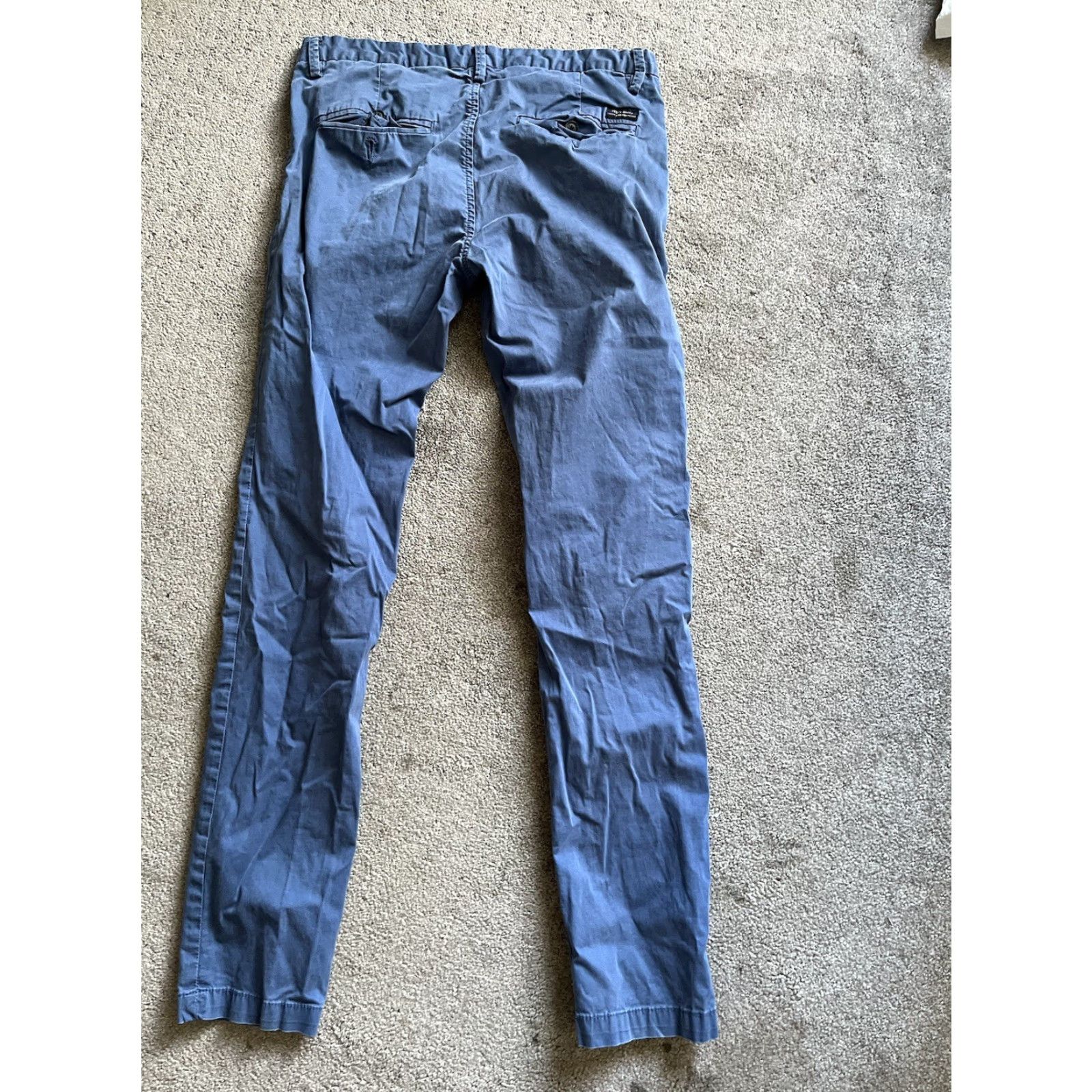 Vintage VINTAGE Teddy Smith Mens Chino Trousers Regular Fit 31x33 5-Pocket Denim Blue Grey Cotton Blend Button Front Casual Mens Pants Size US 31 - 2 Thumbnail