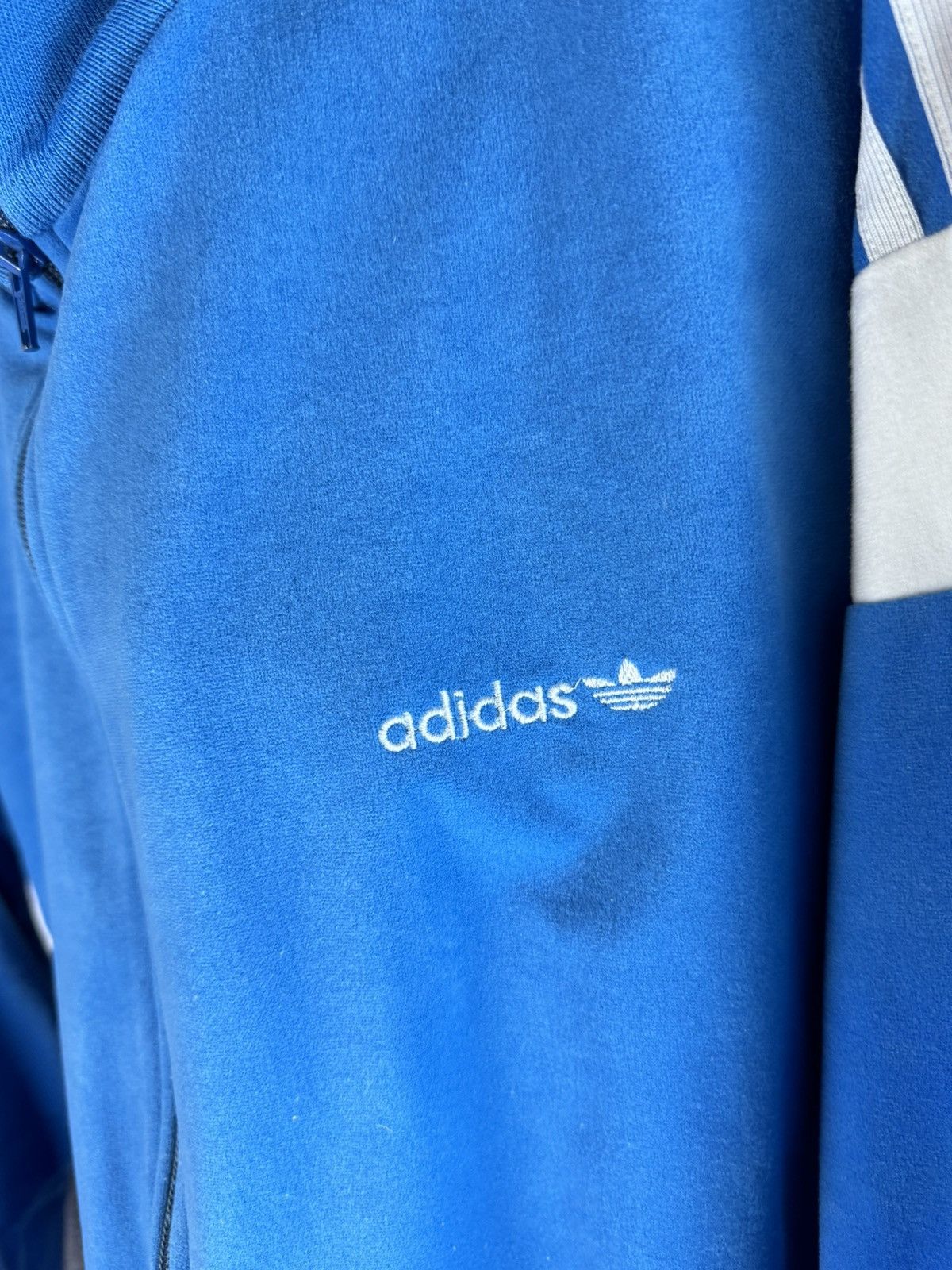 Adidas Vintage 90s Adidas Blue Zip Velvet Logo sweatshirt Size US XL / EU 56 / 4 - 4 Thumbnail