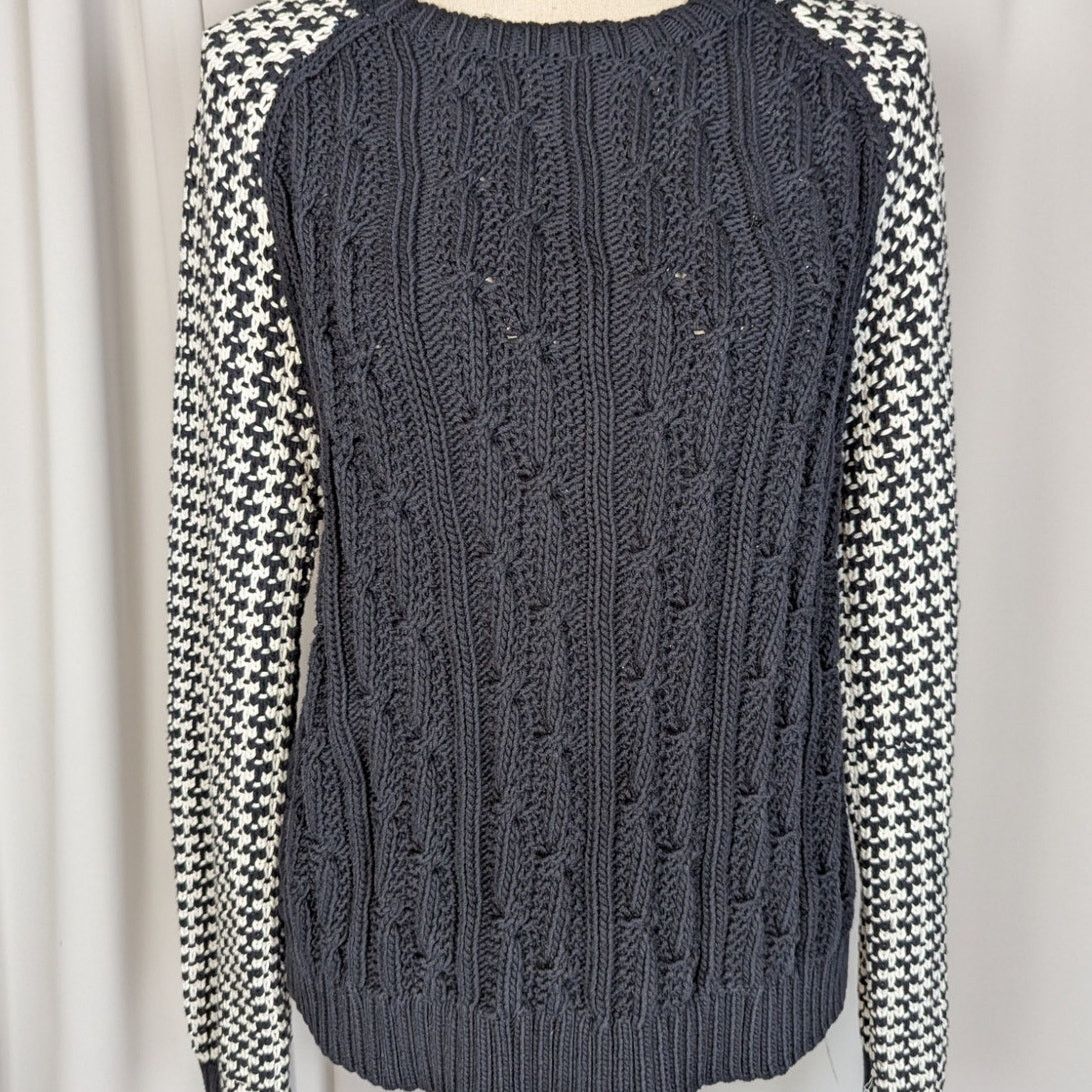 Other Miss Wu Mixed Knit Sweater Black & Ivory Cable Knit Size XL / US 12-14 / IT 48-50 - 9 Thumbnail