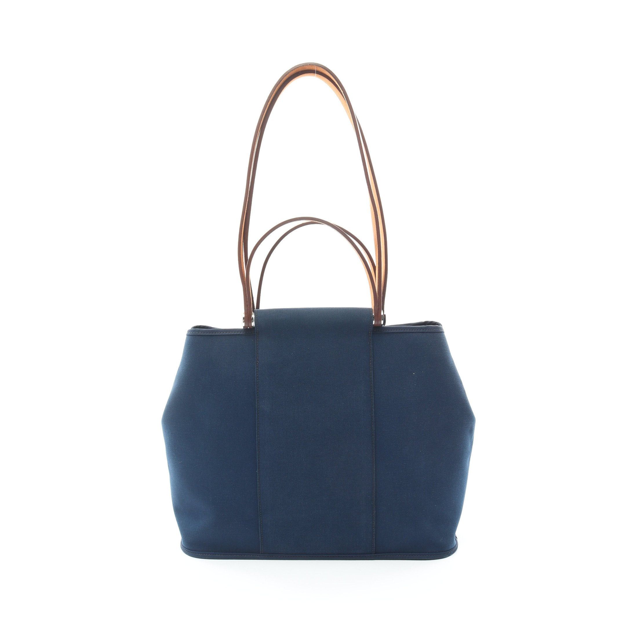 image of Hermes Kabak Pm Shoulder Bag Tote Bag Toile Officier Leather Navy Silver Hardware □N Engraved, Wome