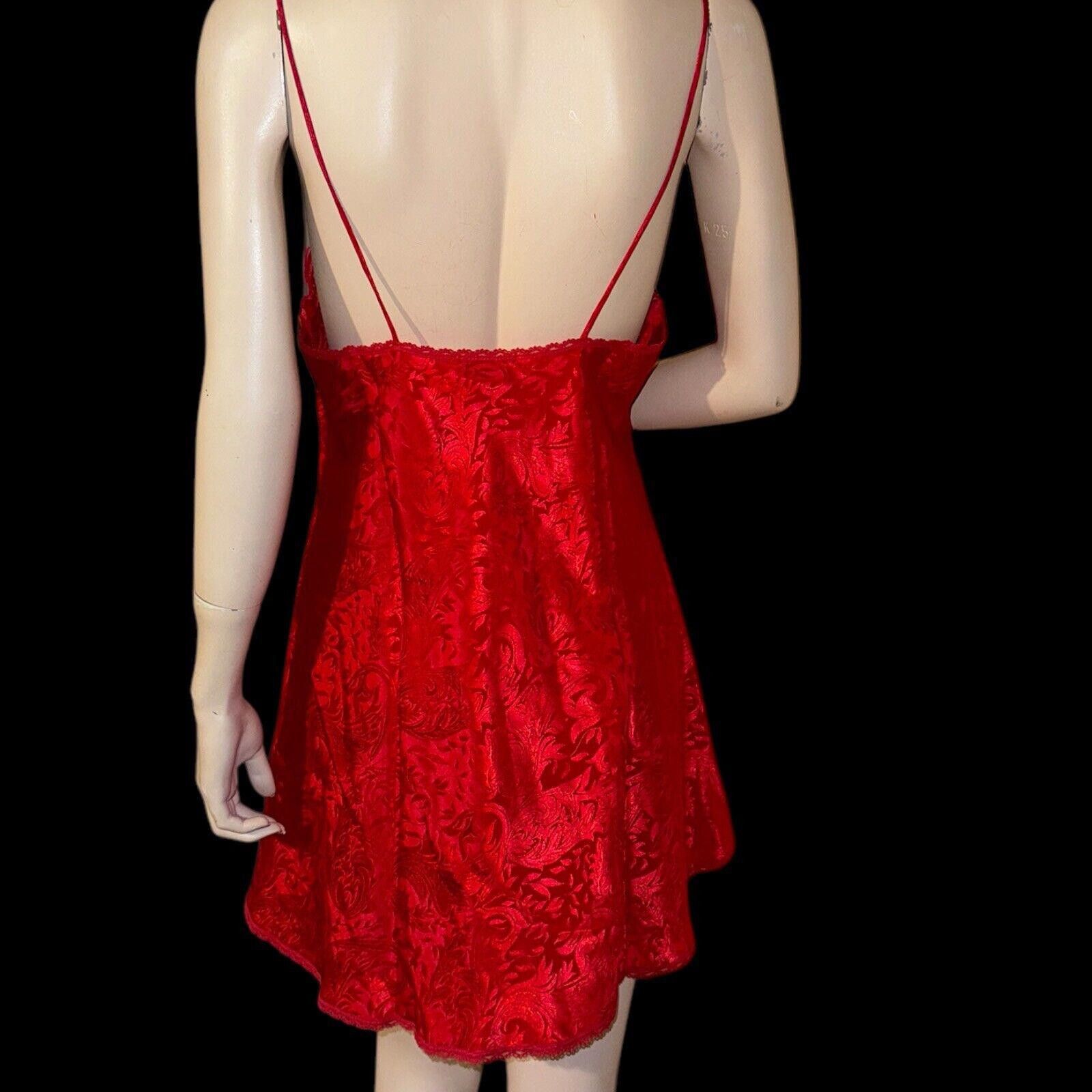 Designer Vtg Holiday Red Satin Lace Lucie Ann II Chemise Nightgown M Size ONE SIZE - 6 Thumbnail