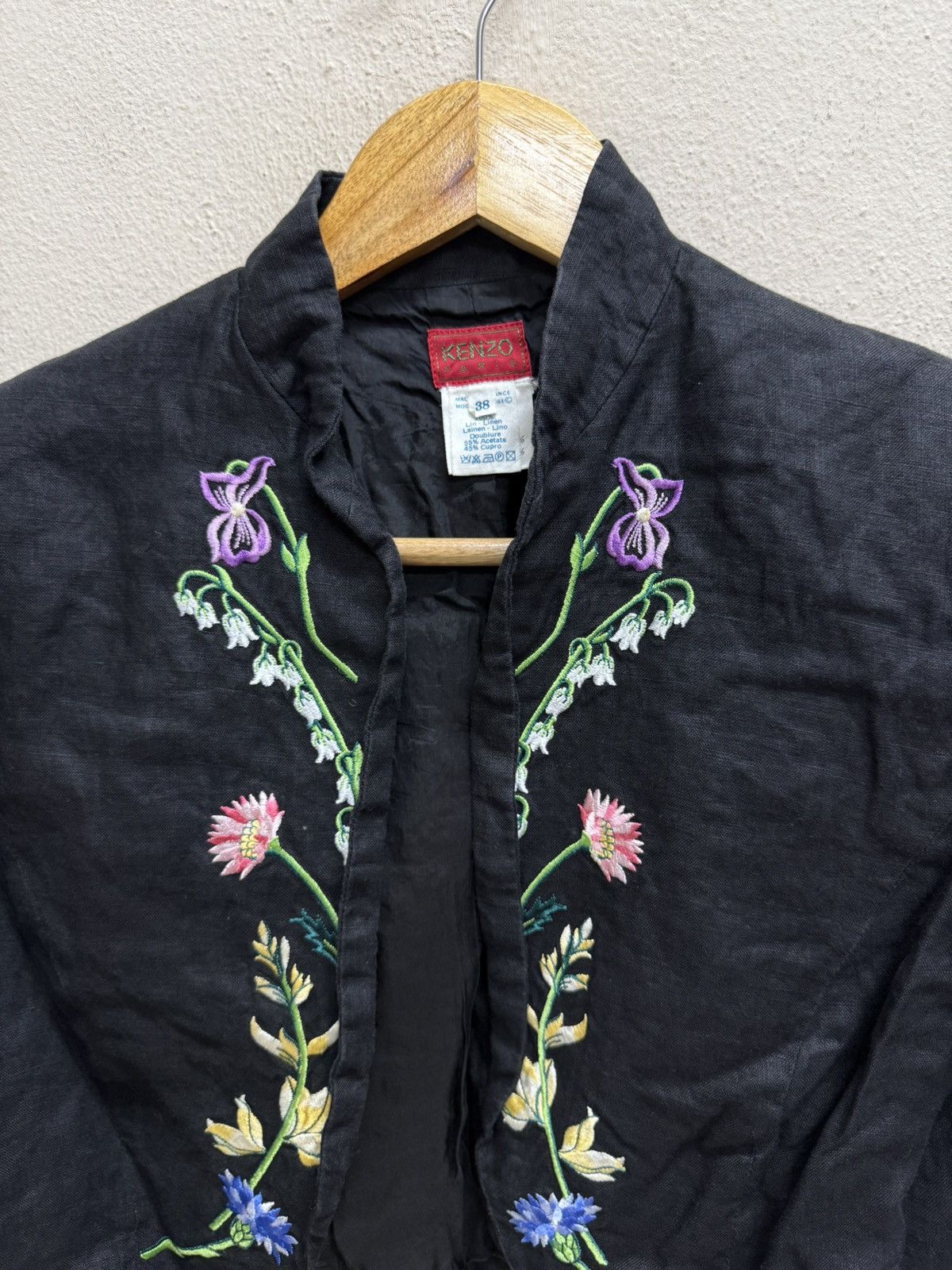 Japanese Brand × Kenzo × Vintage Vintage Kenzo Black Linen Embroidered Floral Boho Short Open Size XS / US 0-2 / IT 36-38 - 16 Thumbnail