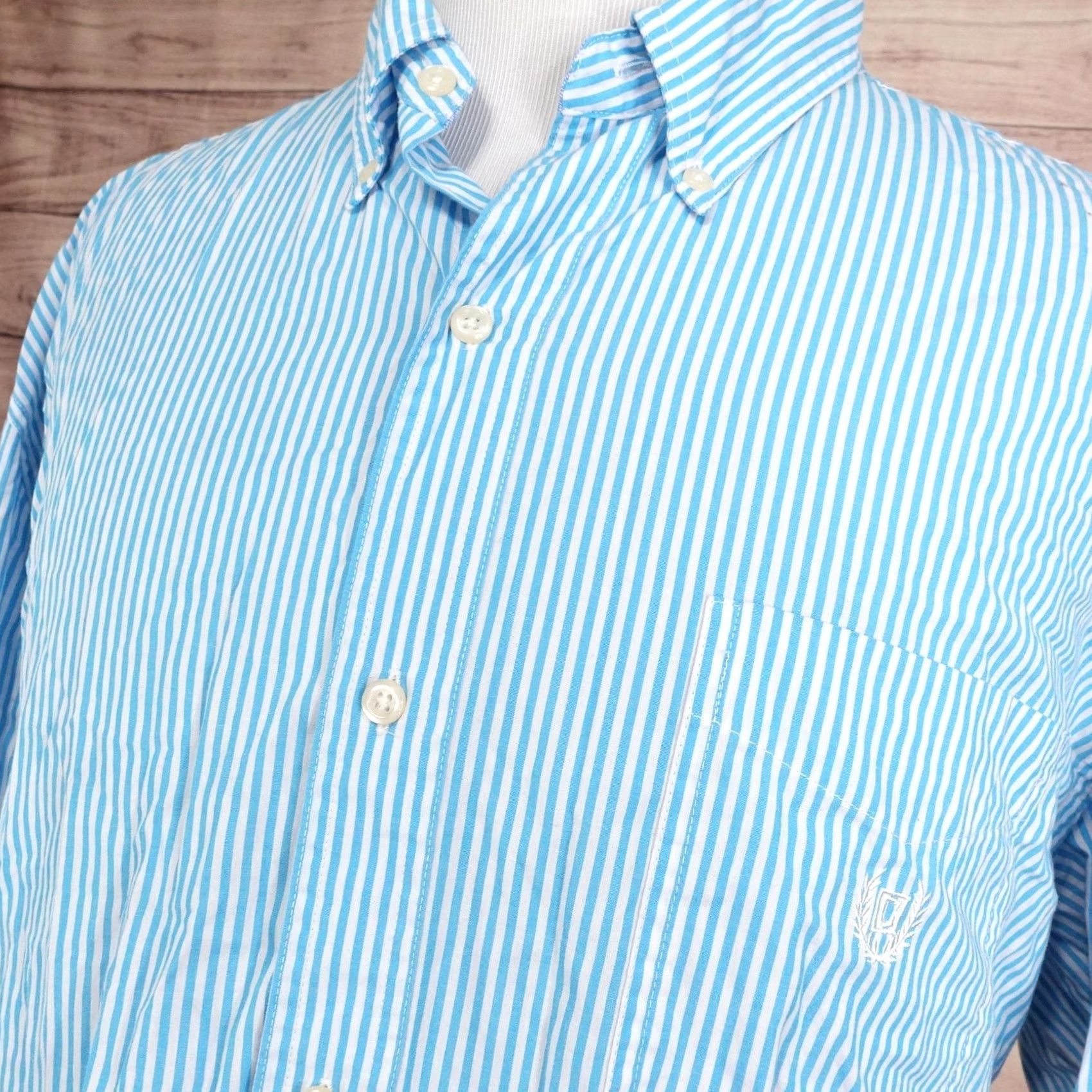 Chaps Chaps Shirt Mens 3XLT Blue Striped Long Sleeve Button-Up Cotton Blend Embroidered Size US XXL / EU 58 / 5 - 2 Thumbnail