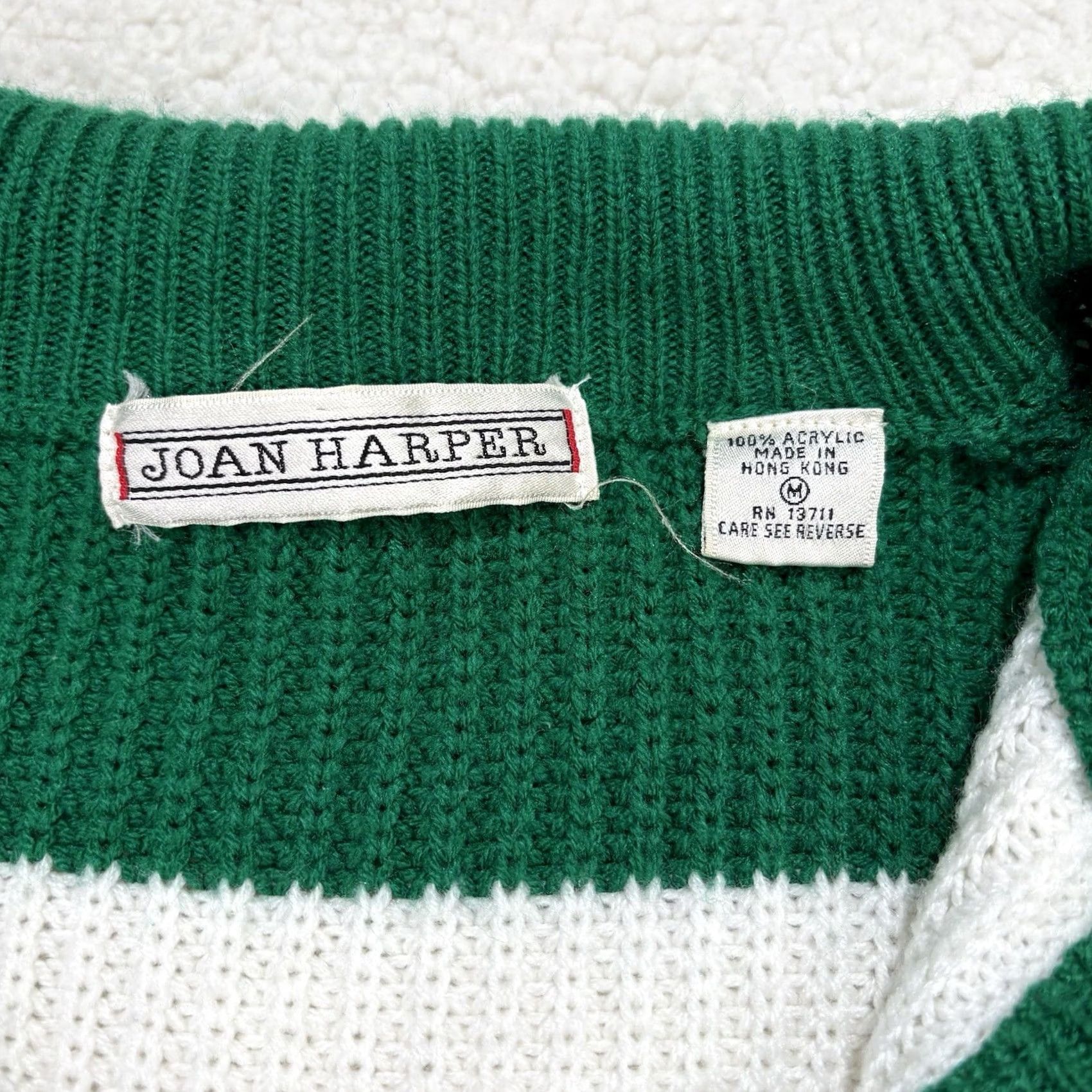 Vintage VINTAGE Joan Harper Cardigan Sweater Womens M Button Green Striped Knit Heavyweight Size M / US 6-8 / IT 42-44 - 3 Thumbnail