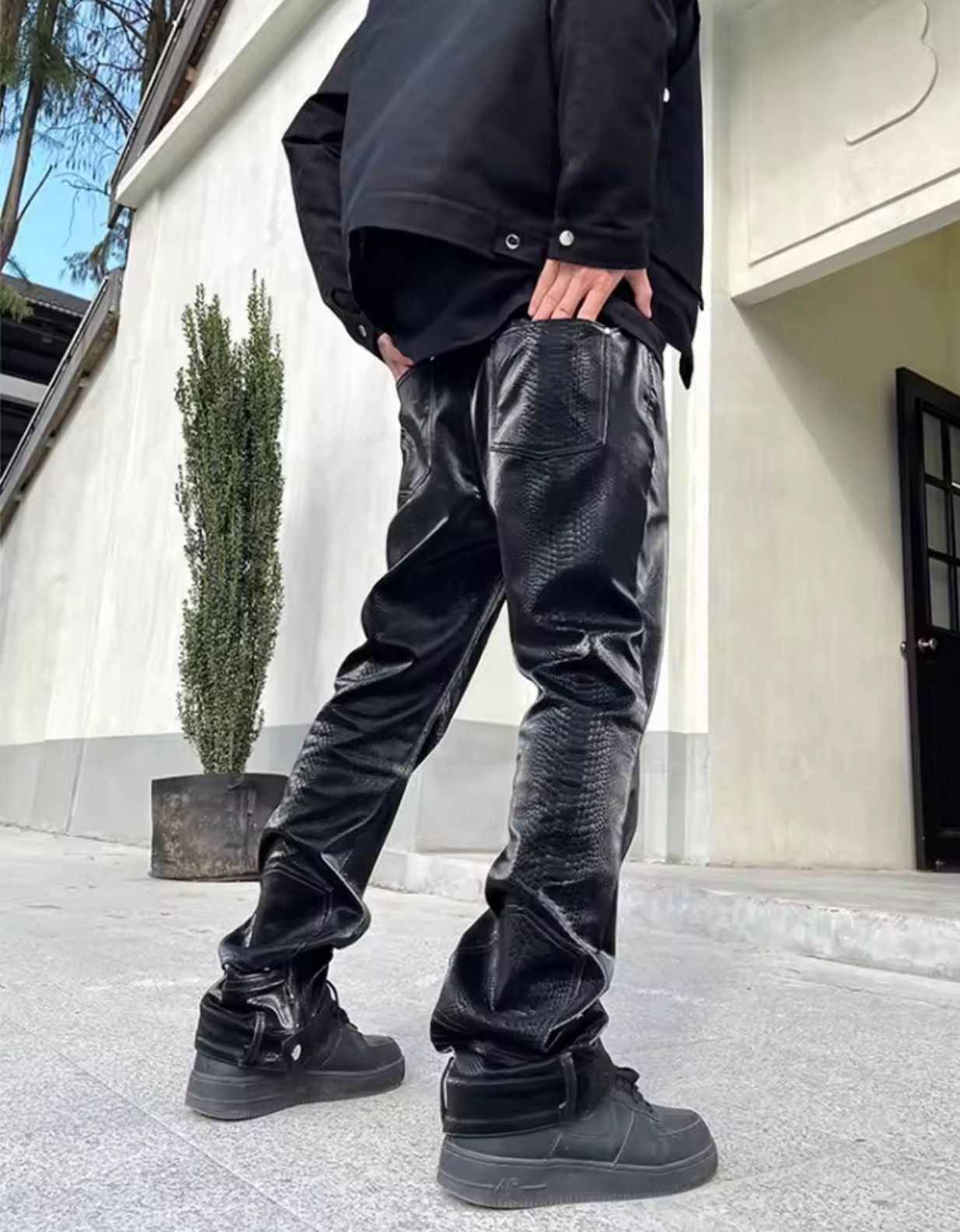 Japanese Brand Python Snake Print PU Leather Pants w/ Cargo Zips & Straps Size US 31 - 4 Thumbnail