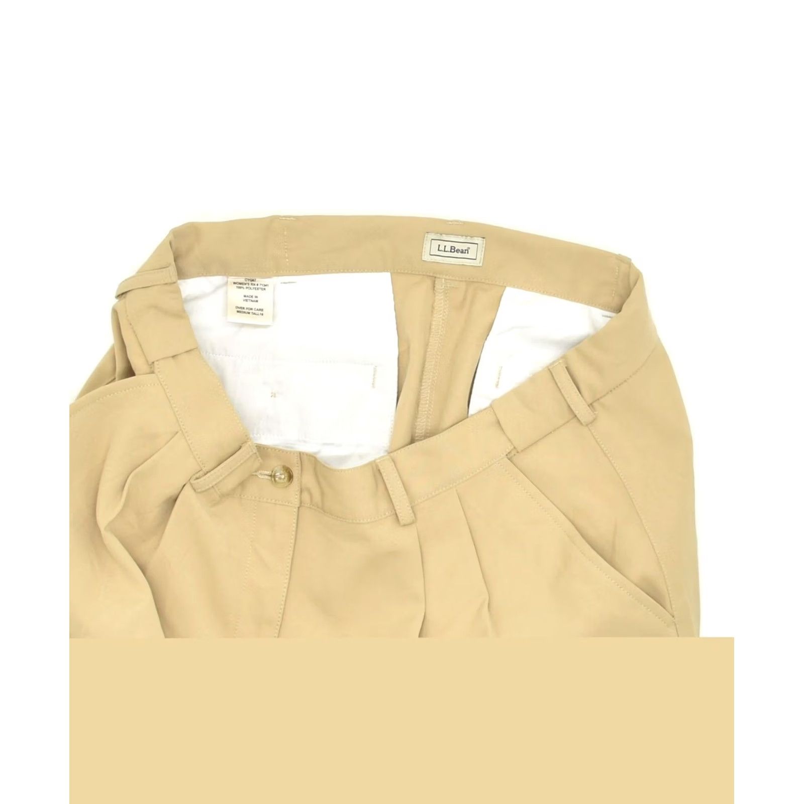 Vintage L.L.BEAN Womens Tall Straight Chino Trousers Beige W32 L32 Polyester Size 24" / US 00 / IT 34 - 3 Thumbnail