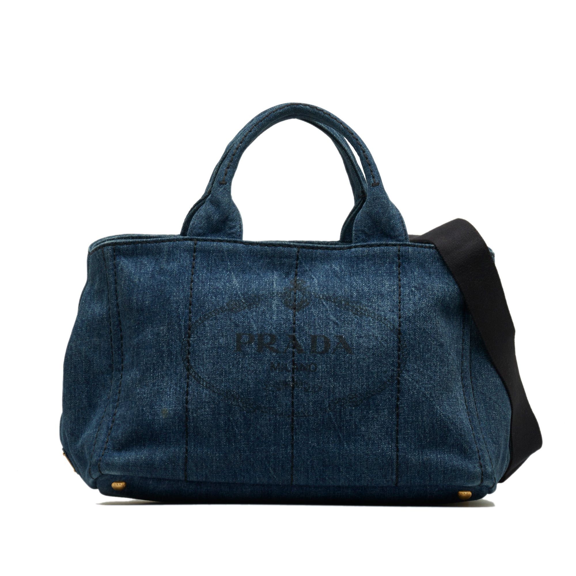 image of Prada Canapa Logo Satchel in Blue, Women's
