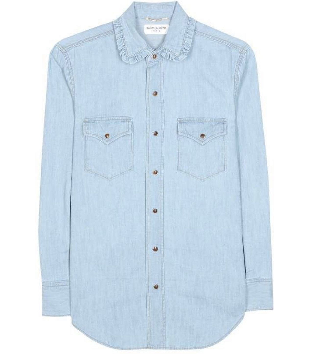 Saint Laurent Paris SAINT LAURENT Denim Light Blue Button Shirt Western Cowboy Size XS / US 0-2 / IT 36-38 - 2 Thumbnail
