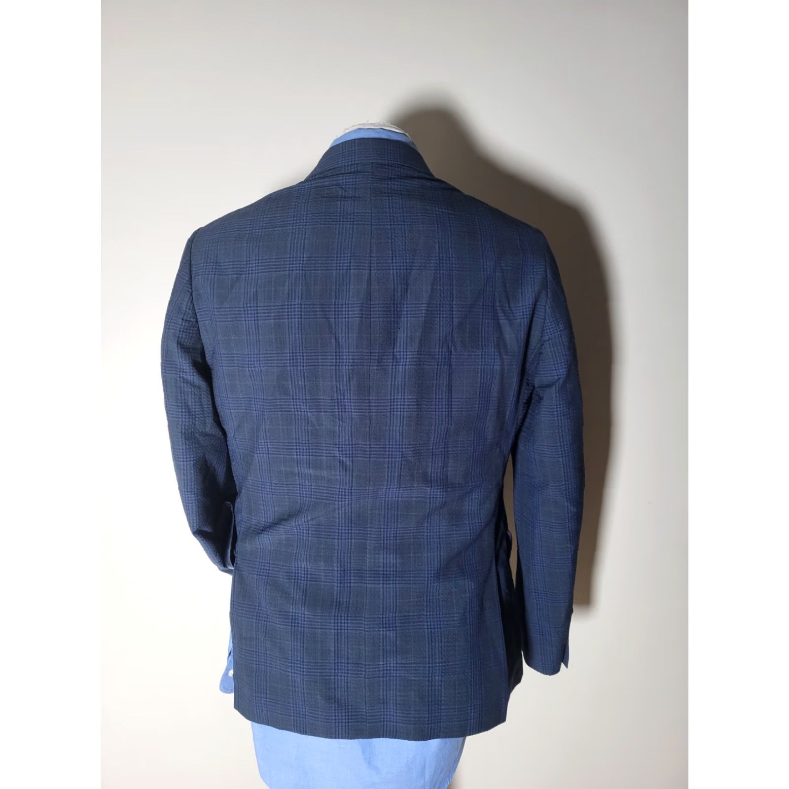 John Varvatos John Varvatos Sport Coat Jacket Seersucker Wool Blend Blue Black Check 40S Short Notch Lapel Men's Size US XXS / EU 40 - 5 Thumbnail