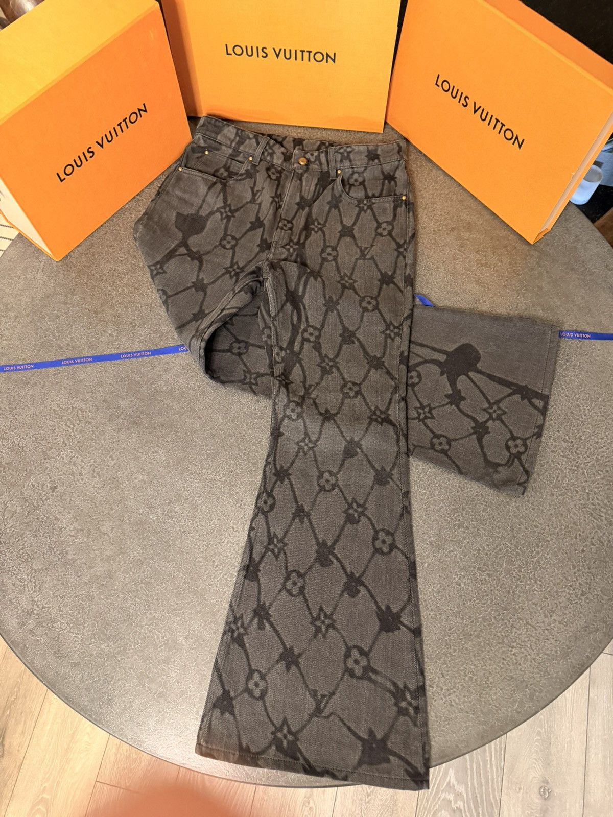 Louis Vuitton LV Monogram Fishnet Flared Denim Pants Size US 30 / EU 46 - 3 Thumbnail
