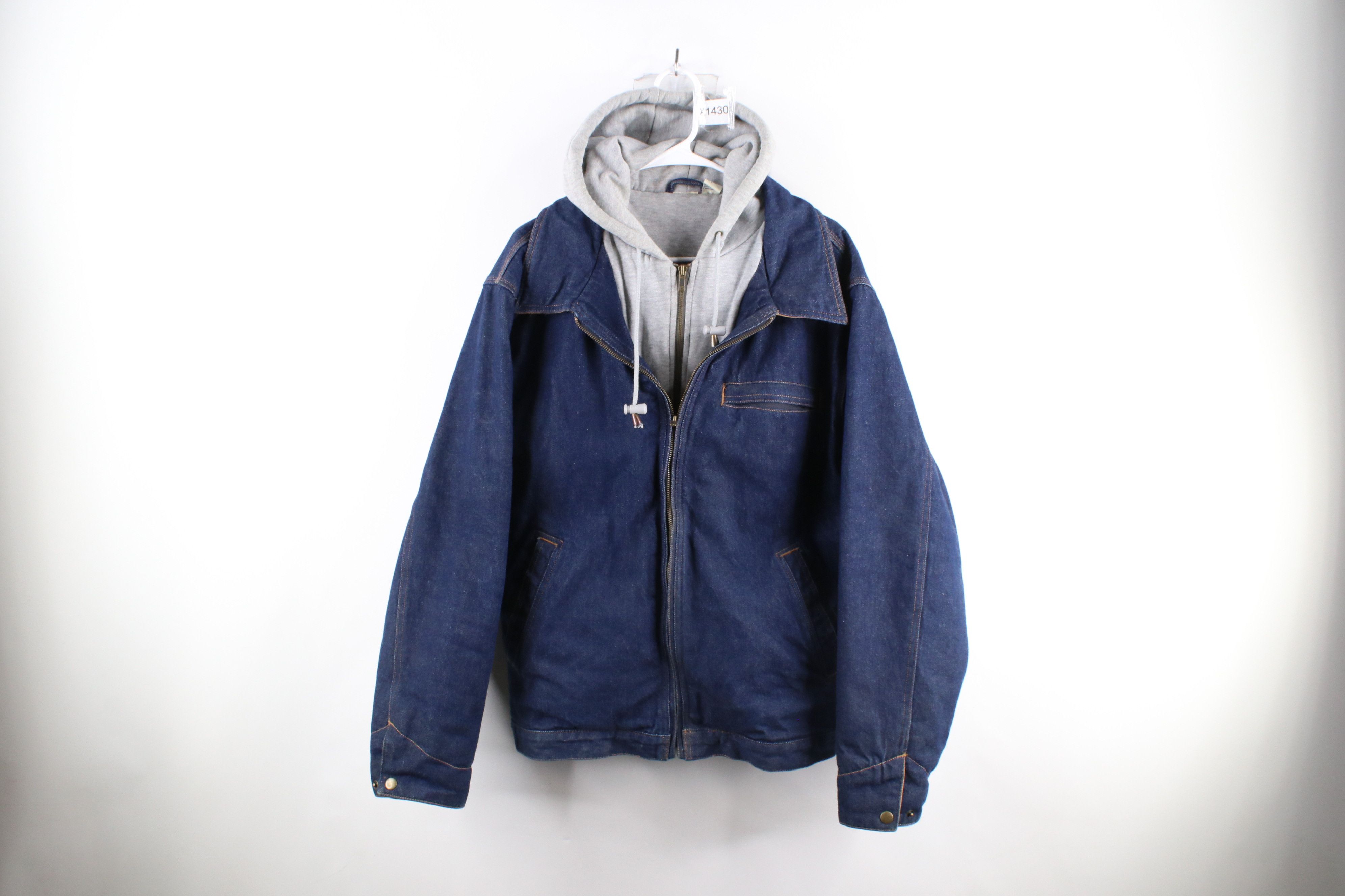 image of Vintage 90's Streetwear Full Zip Hoodie Denim Trucker Jacket in Blue, Men's (Size XL)