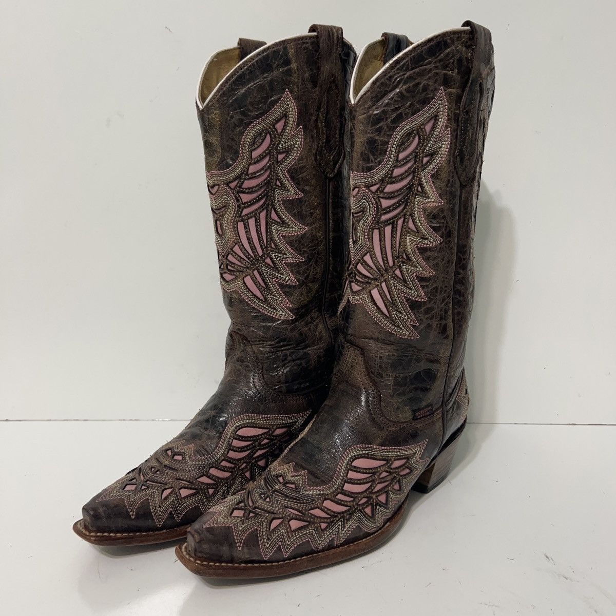 Other Women’s Brown Pink Embroidered Winged Reyme Western Boots Size US 10 / IT 40 - 1 Thumbnail