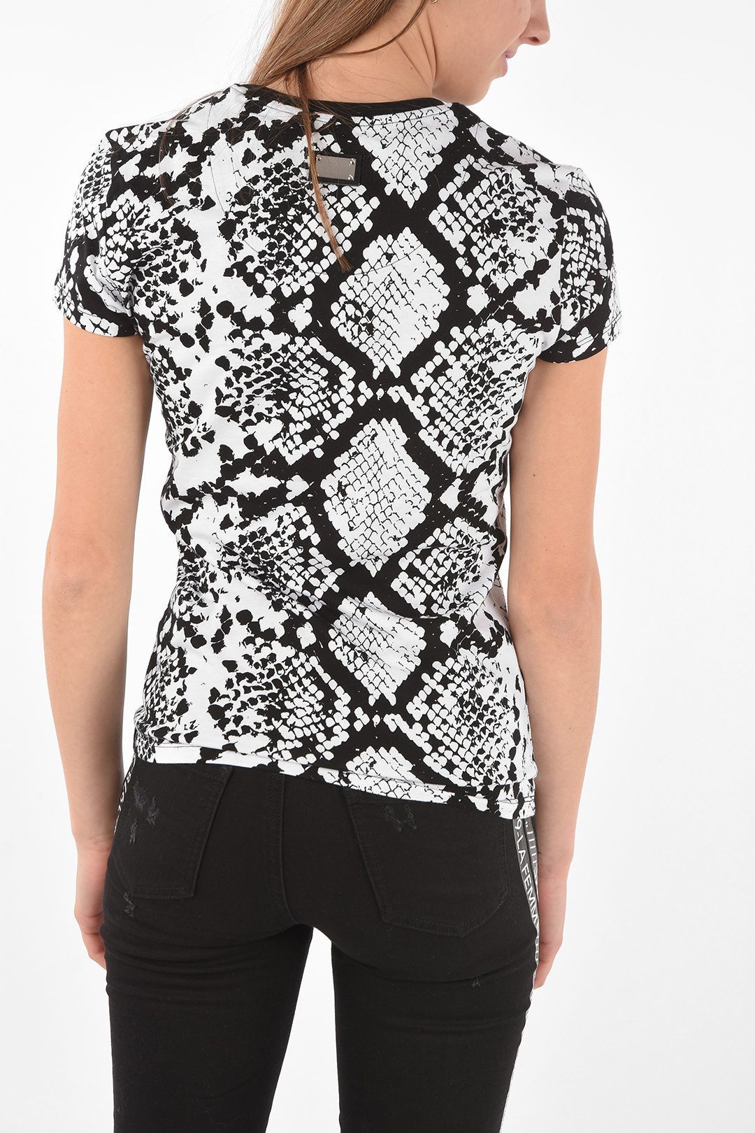 Philipp Plein og1mm0824 Crew Neck Python Printed T-Shirt in Black & White Size L / US 10 / IT 46 - 2 Thumbnail