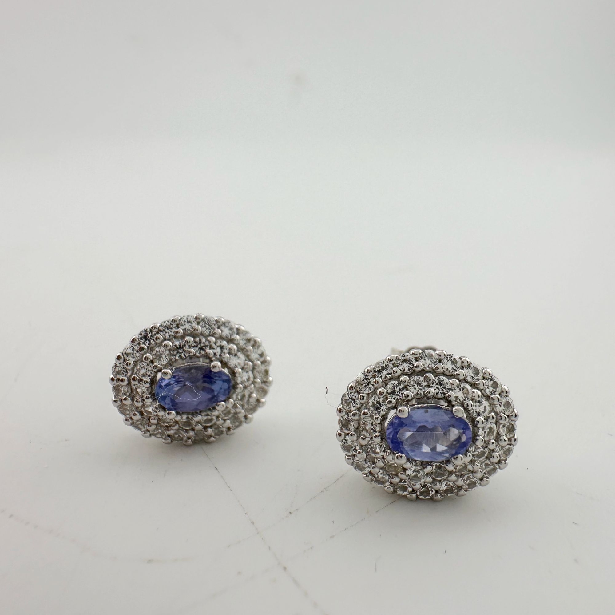 Other Beautiful Lab Created Tanzanite Halo Stud Earrings Size ONE SIZE - 8 Thumbnail