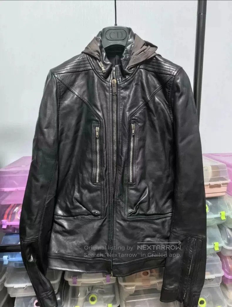 Rick Owens Rick Owens Leather Pilot Jacket with Hood- Size US L / EU 52-54 / 3 - 1 Thumbnail