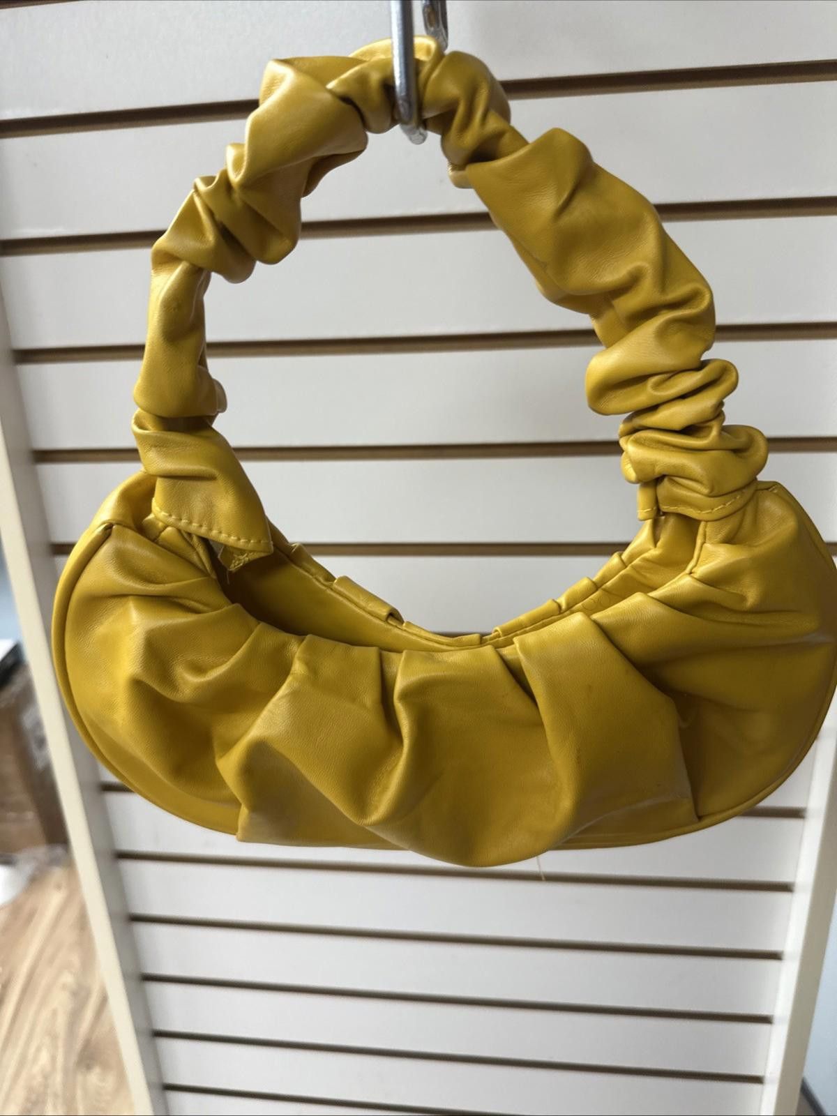 The Unbranded Brand Ruched Hobo Faux Leather Yellow Handbag Size ONE SIZE - 2 Thumbnail